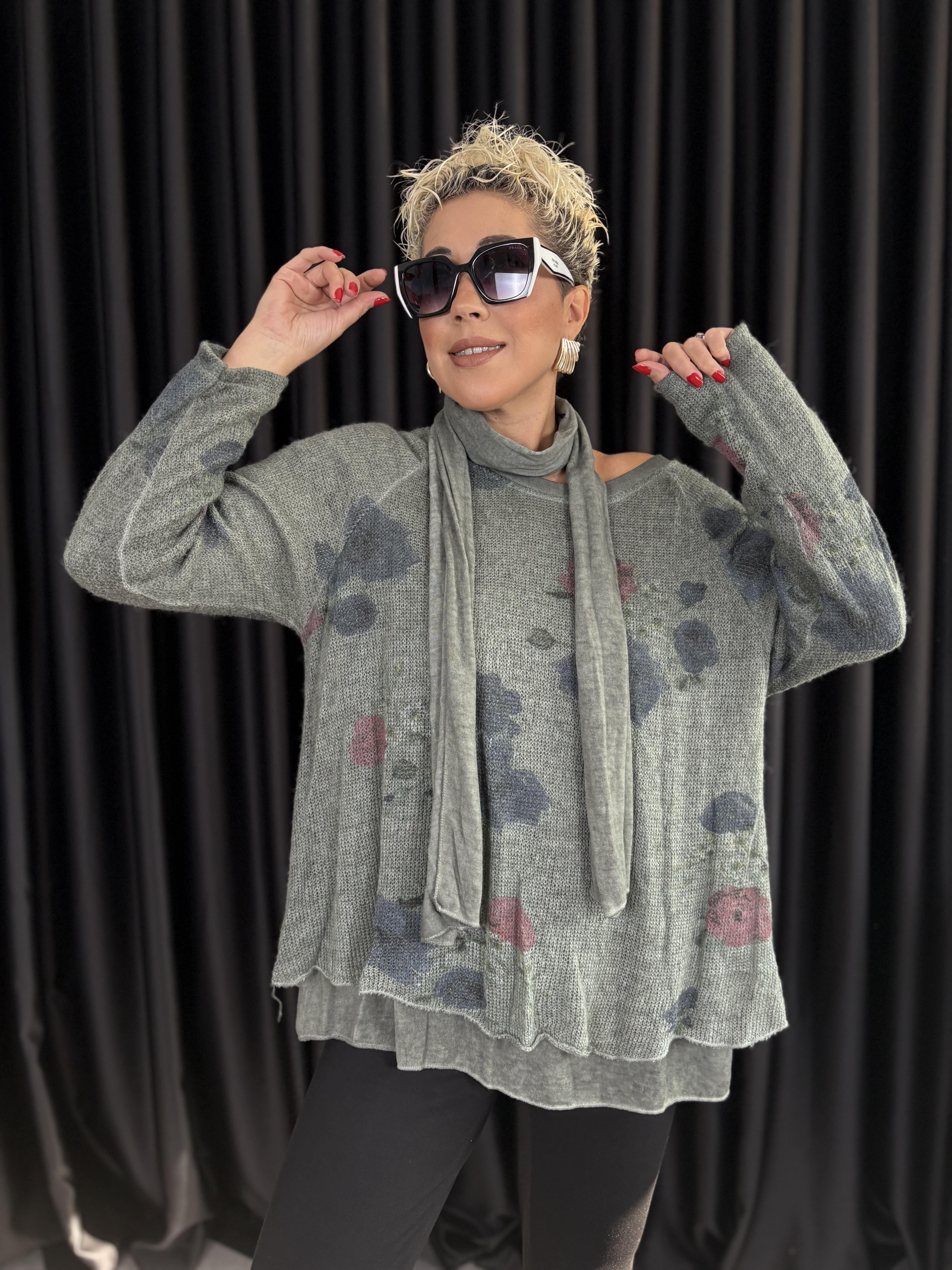 İtalyan Yün Şallı İkili Haki Triko