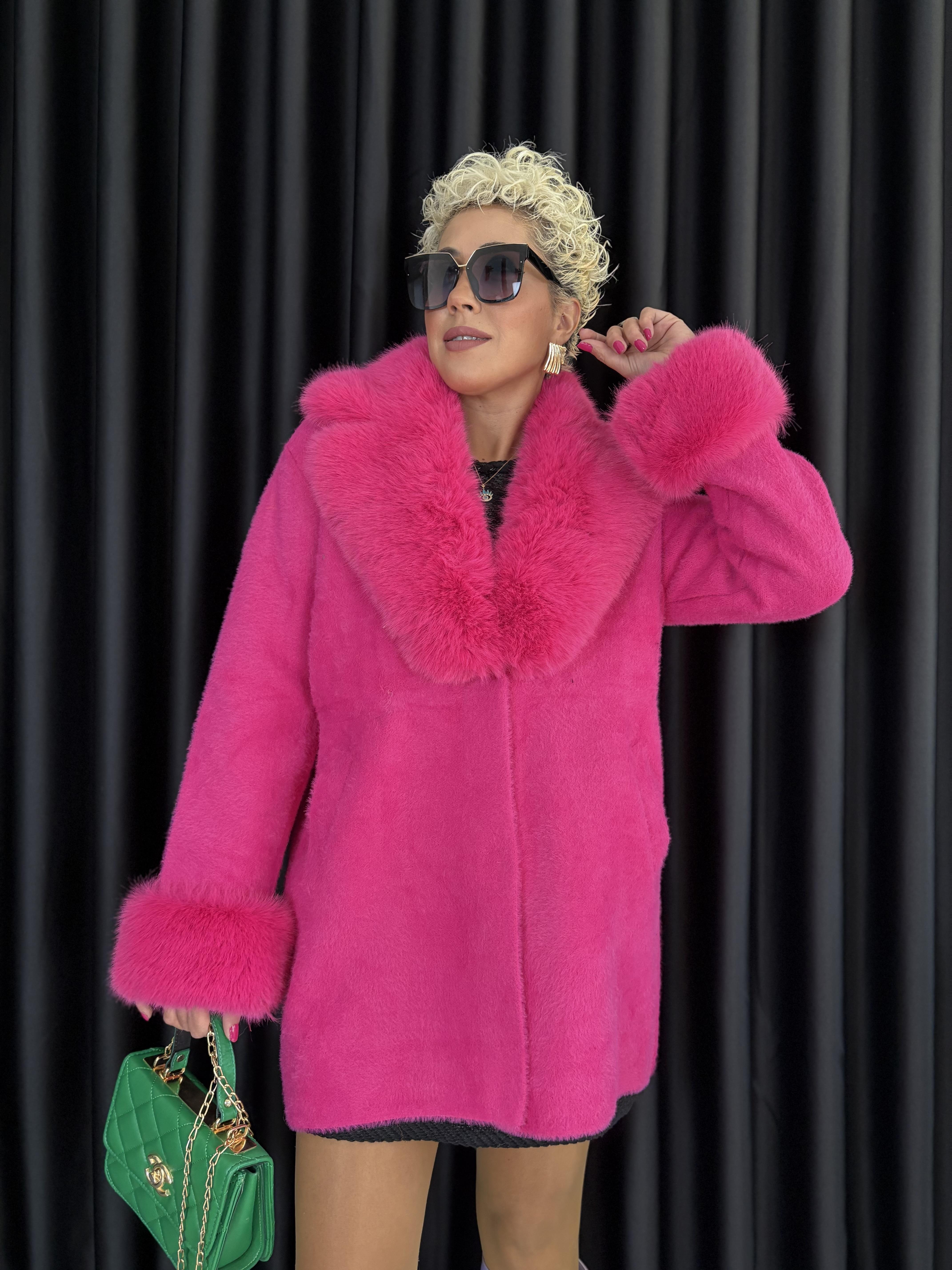 İthal Angora Pembe Kısa Kürk