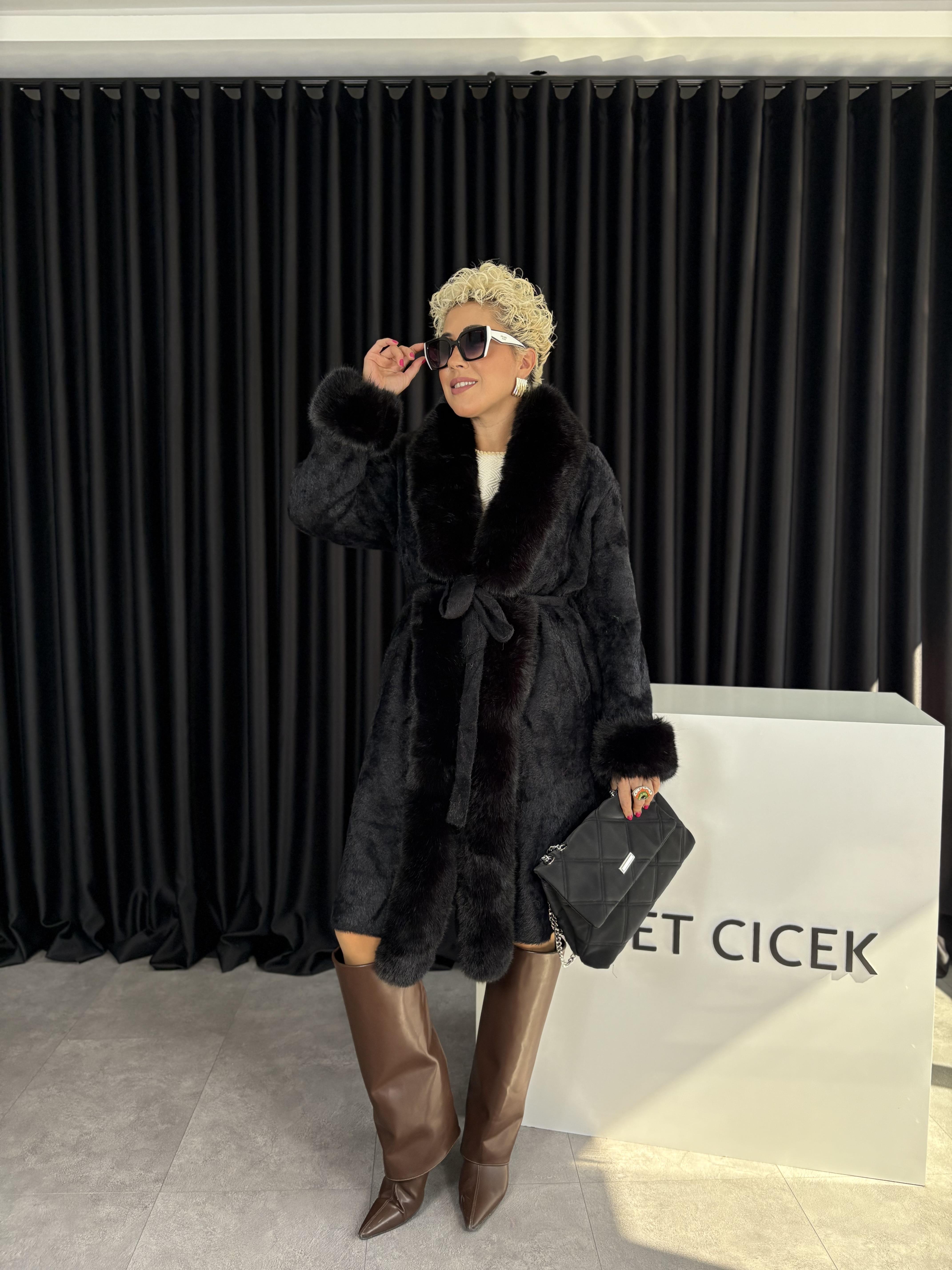 İthal Angora Siyah Uzun Kürk