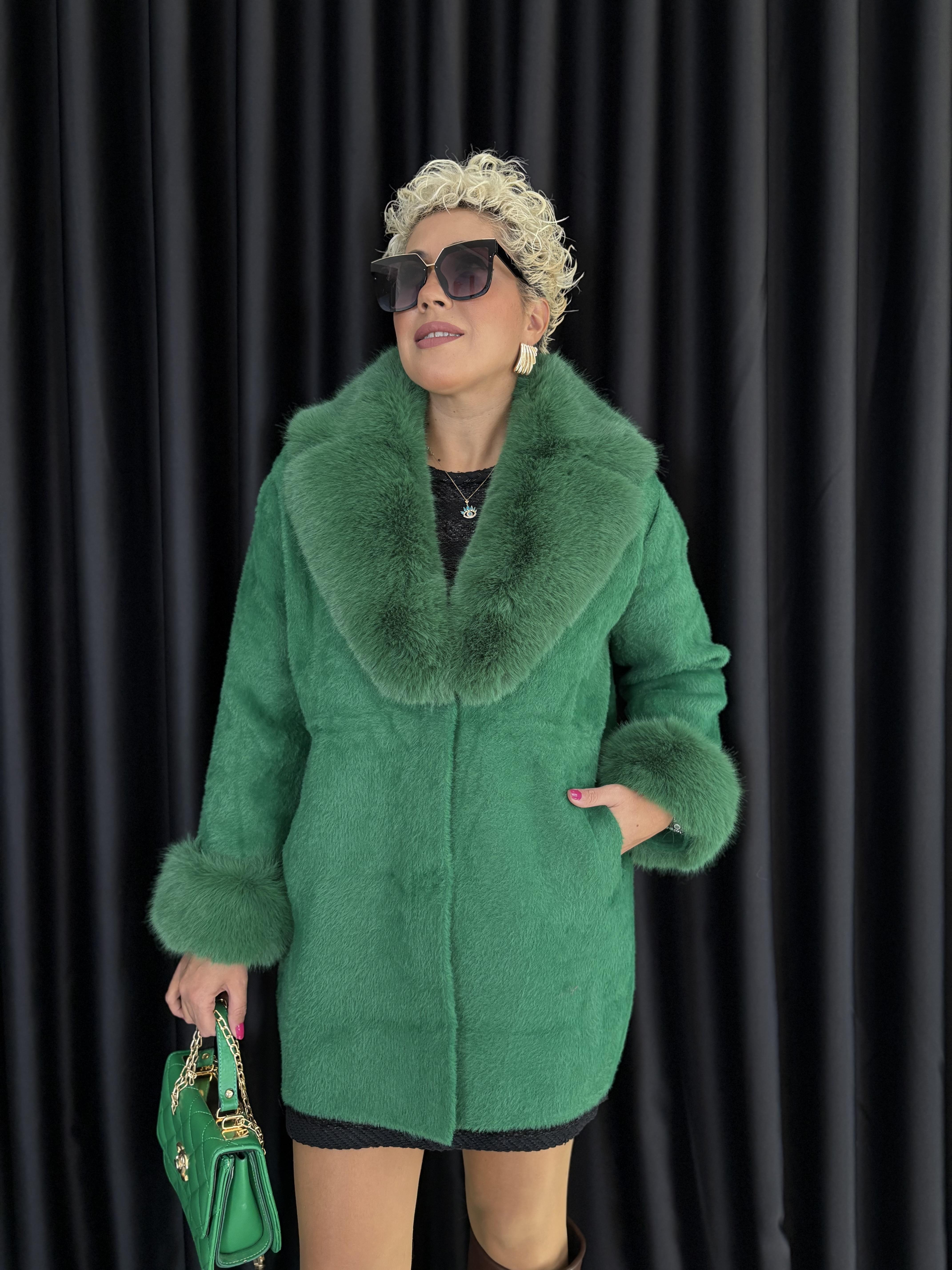 İthal Angora Yeşil Kısa Kürk