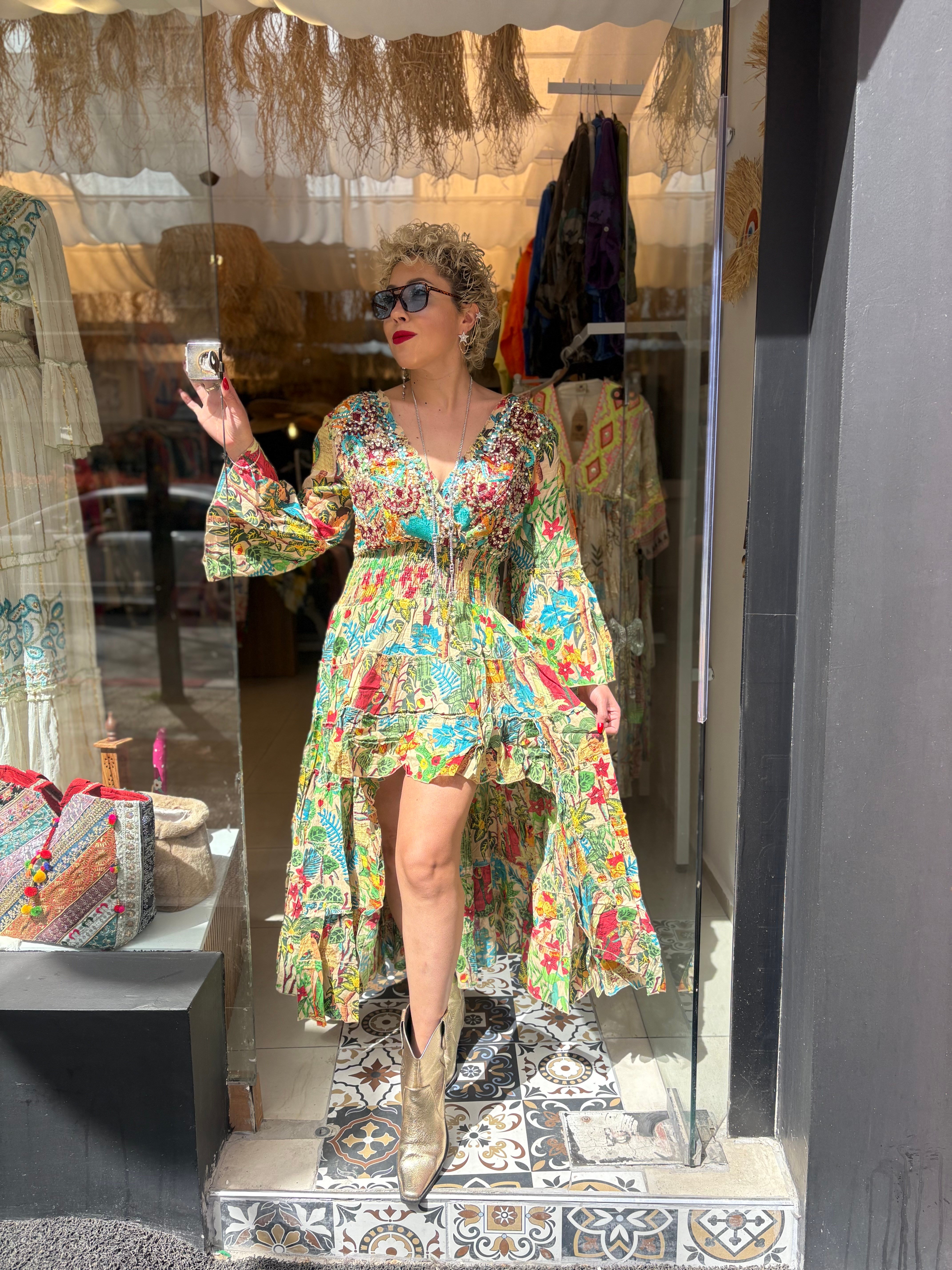 İthal Frida Detaylı İşlemeli İspanyol Elbise