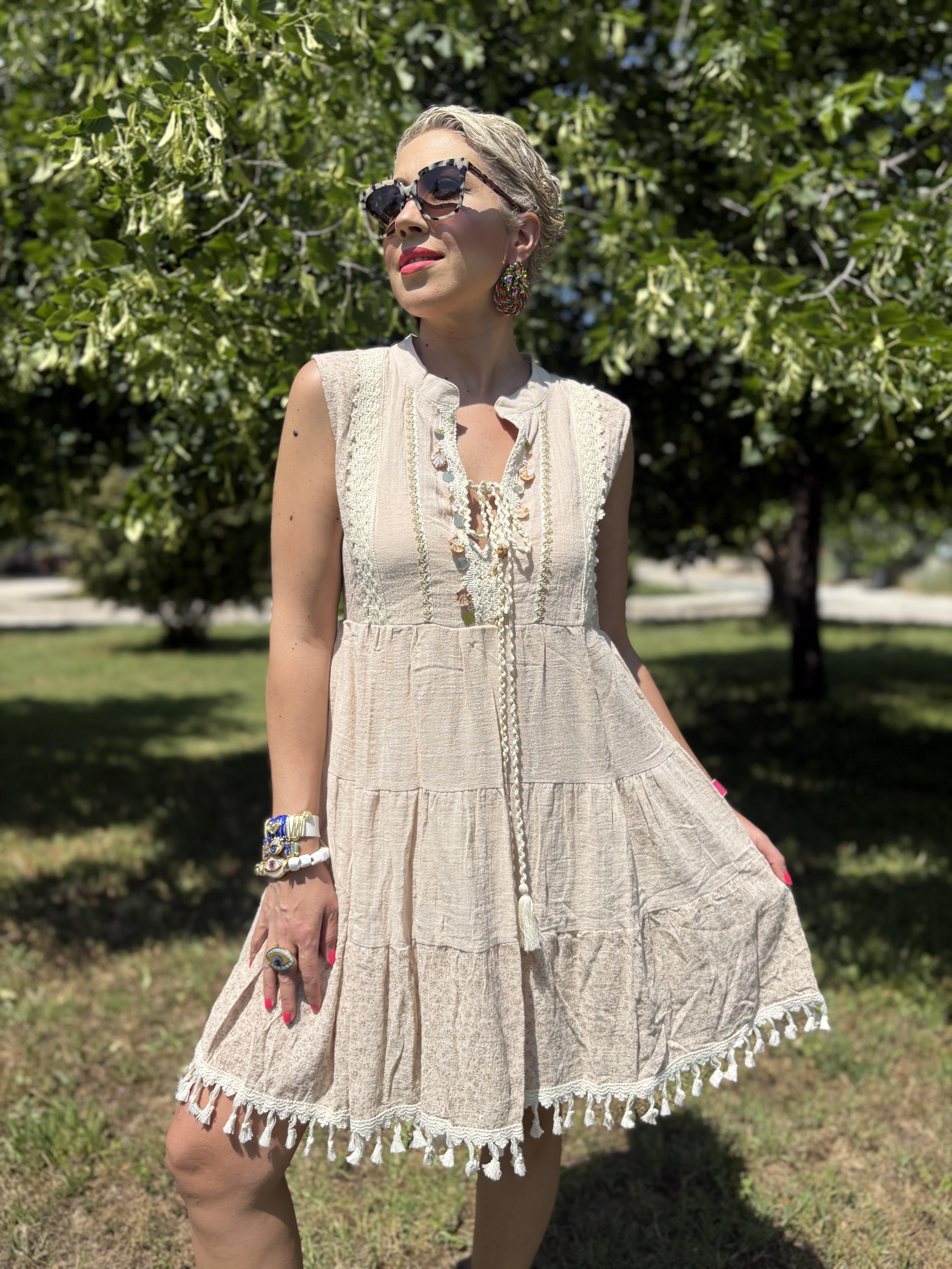 İthal Krem Lefkada Elbise