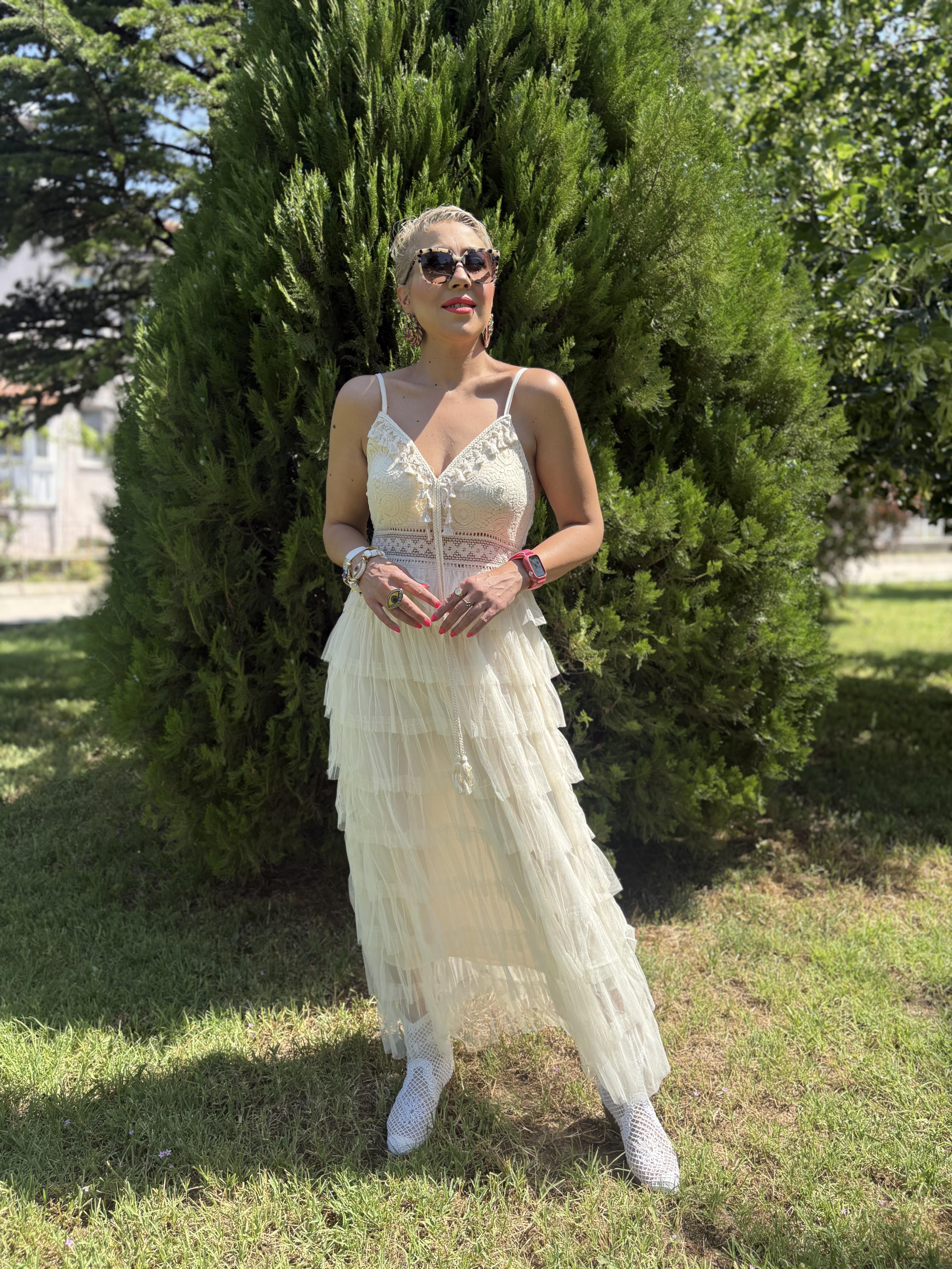 İthal Krem Patmos Elbise