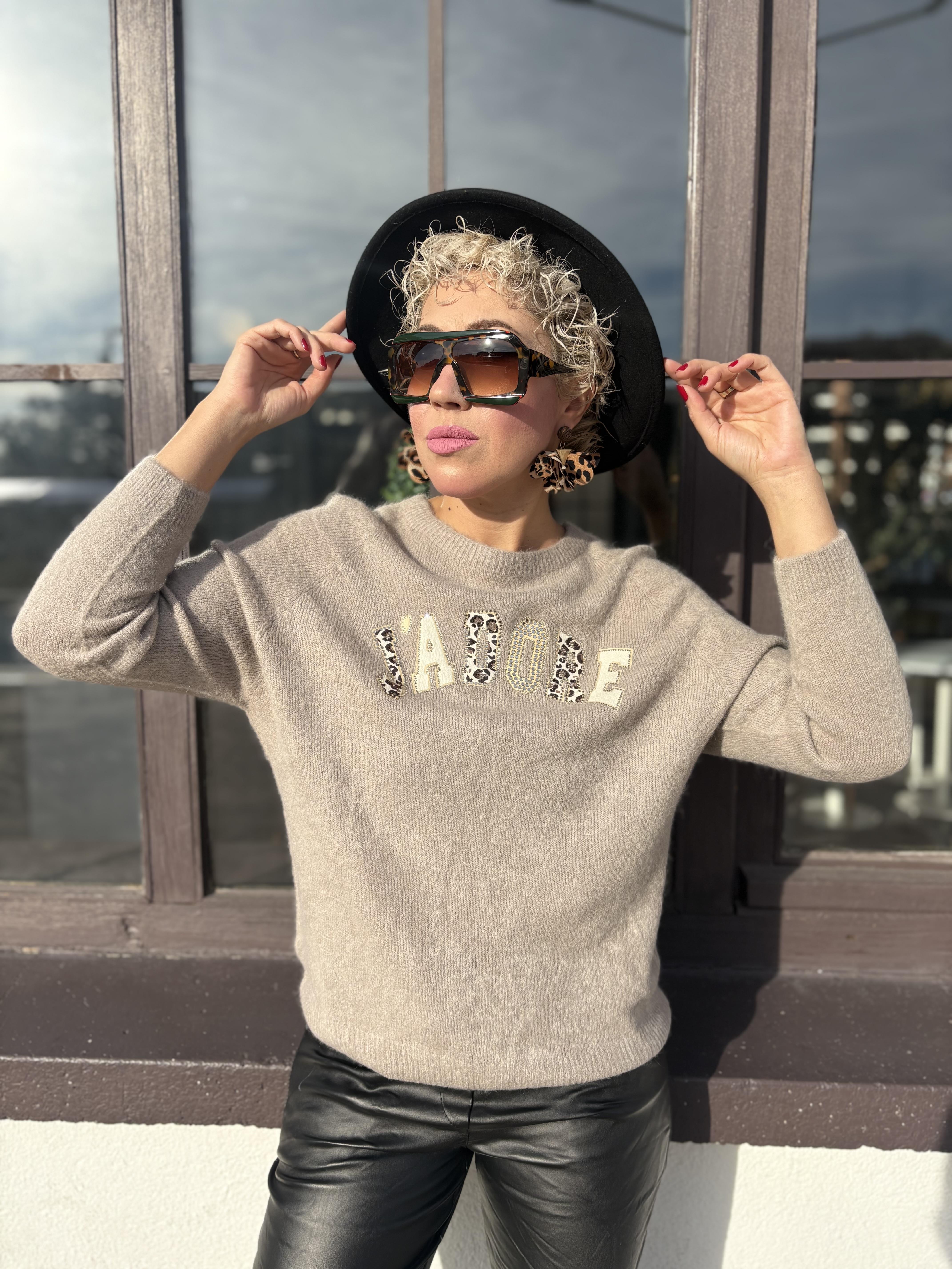 İthal Leopar Detaylı Vizon Angora Kazak