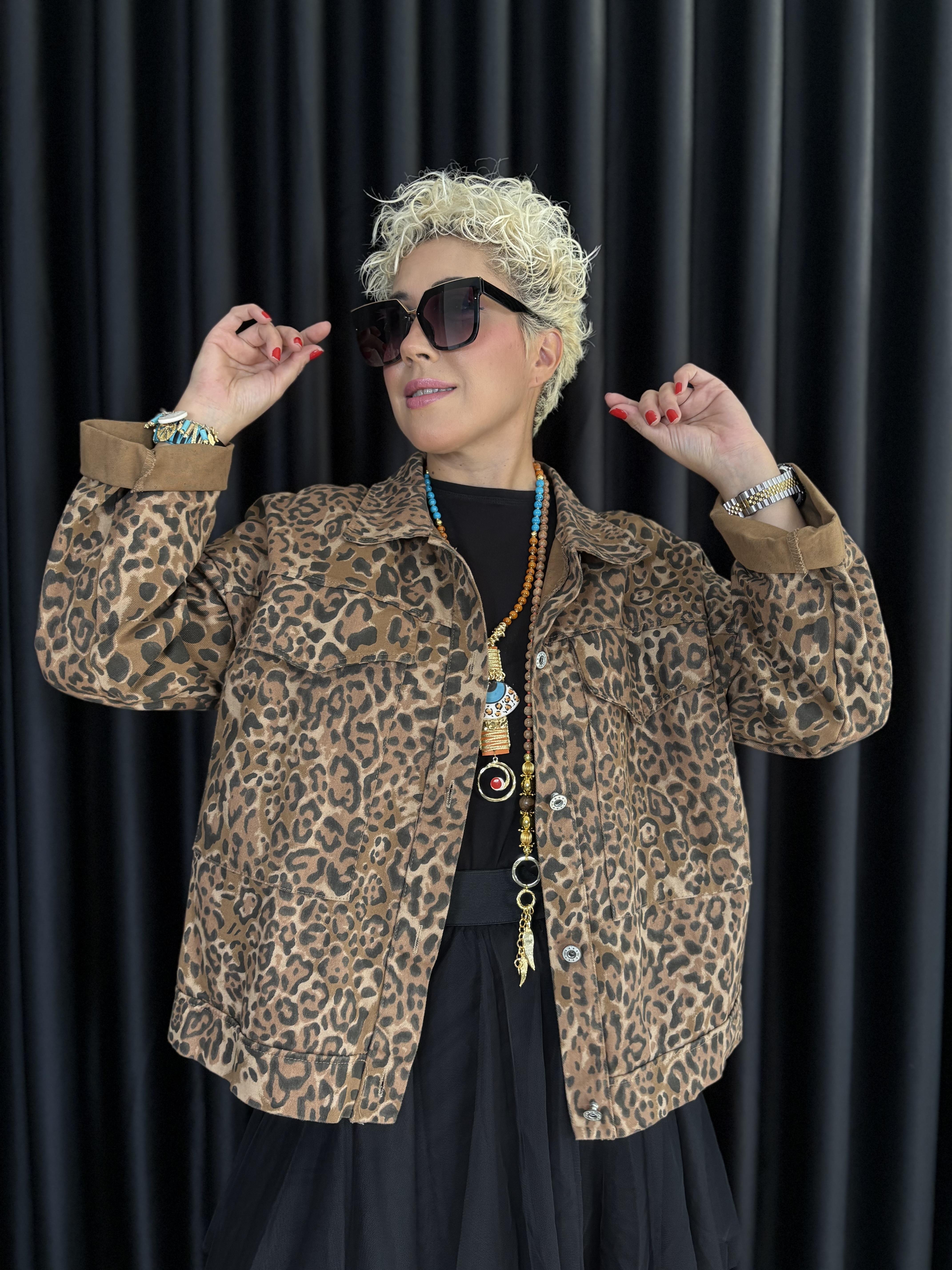 İthal Leopar Jean Ceket