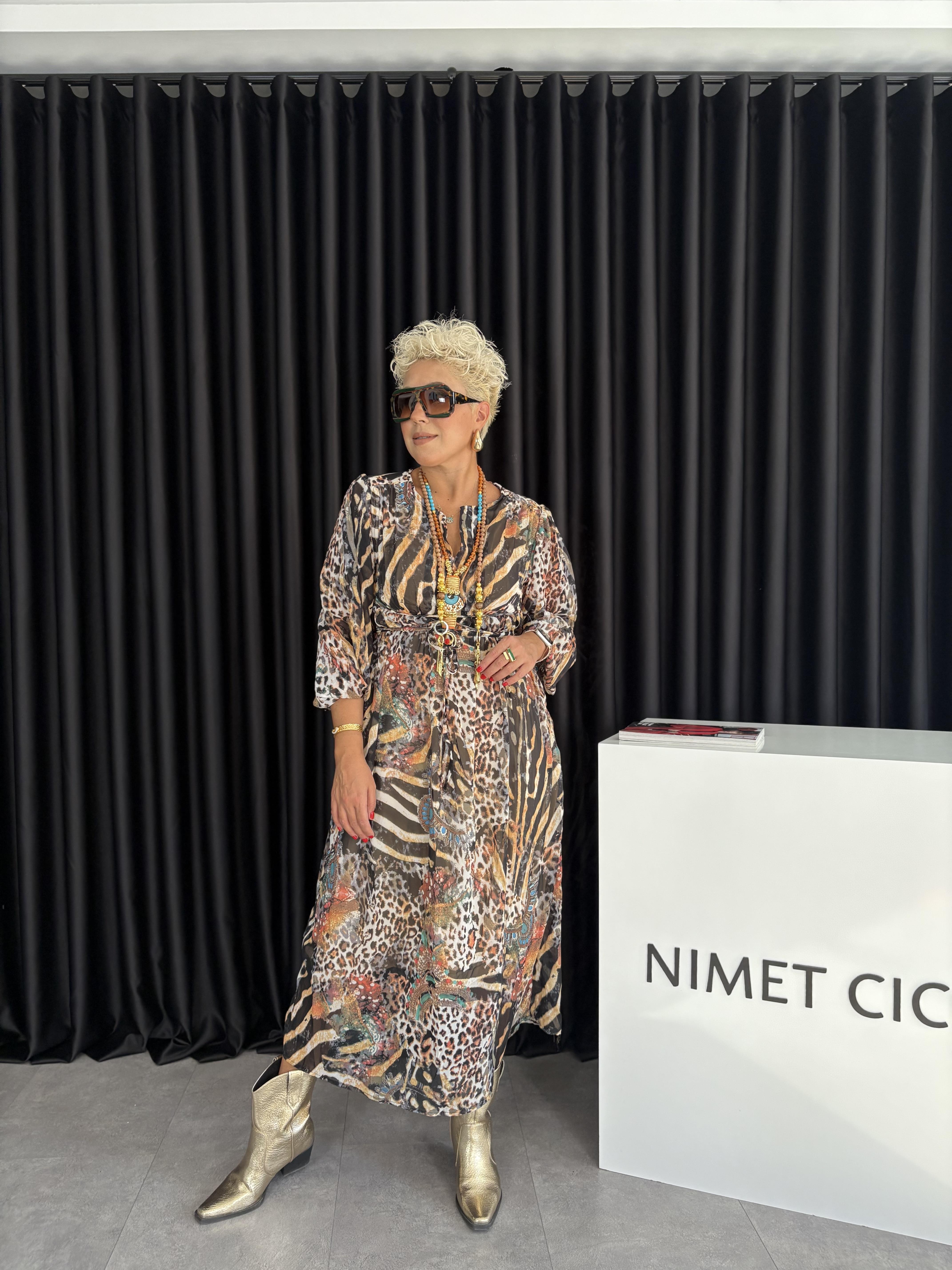 İthal Leopar Şifon Elbise