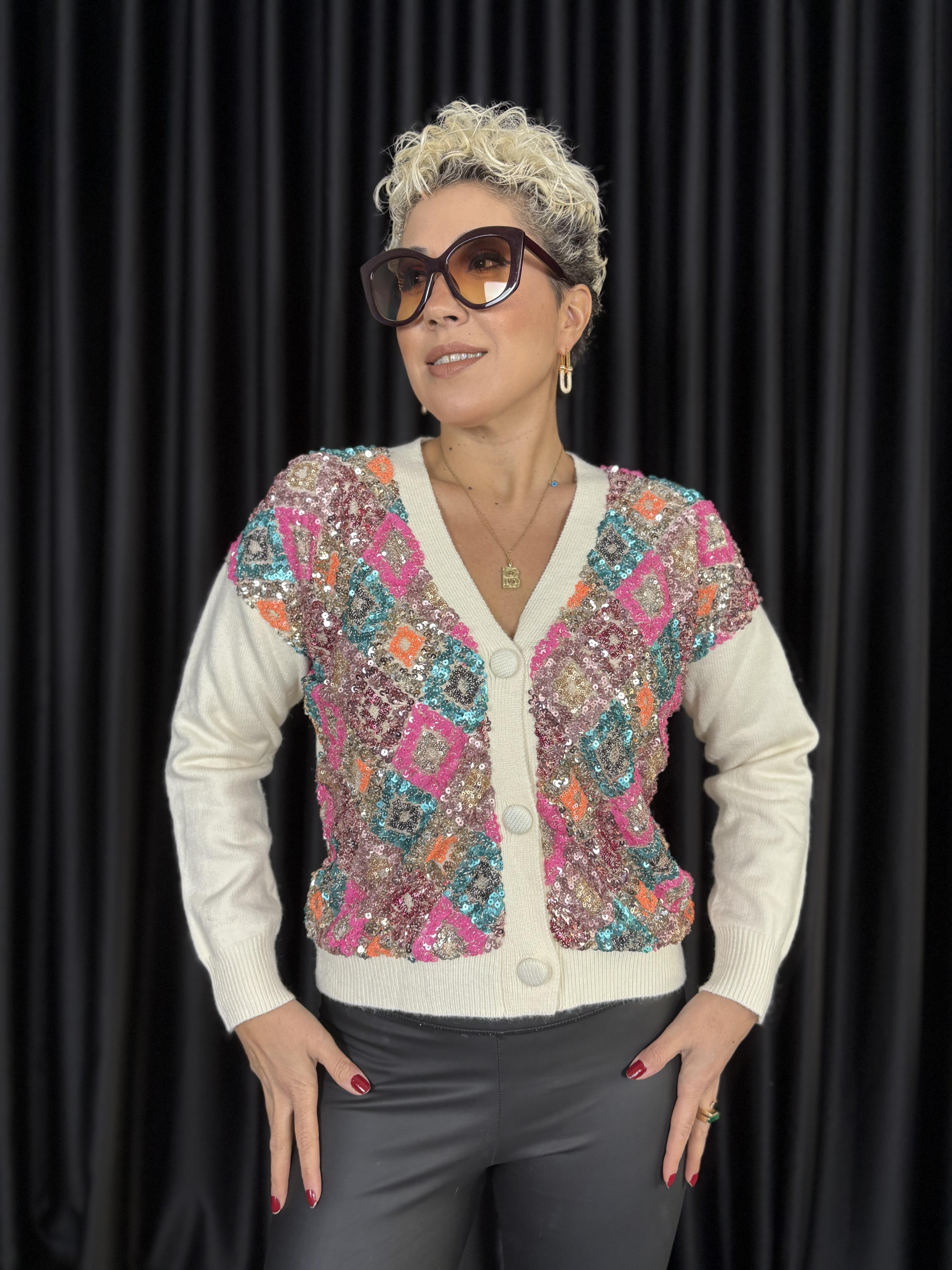 İthal Payetli Bej Hırka