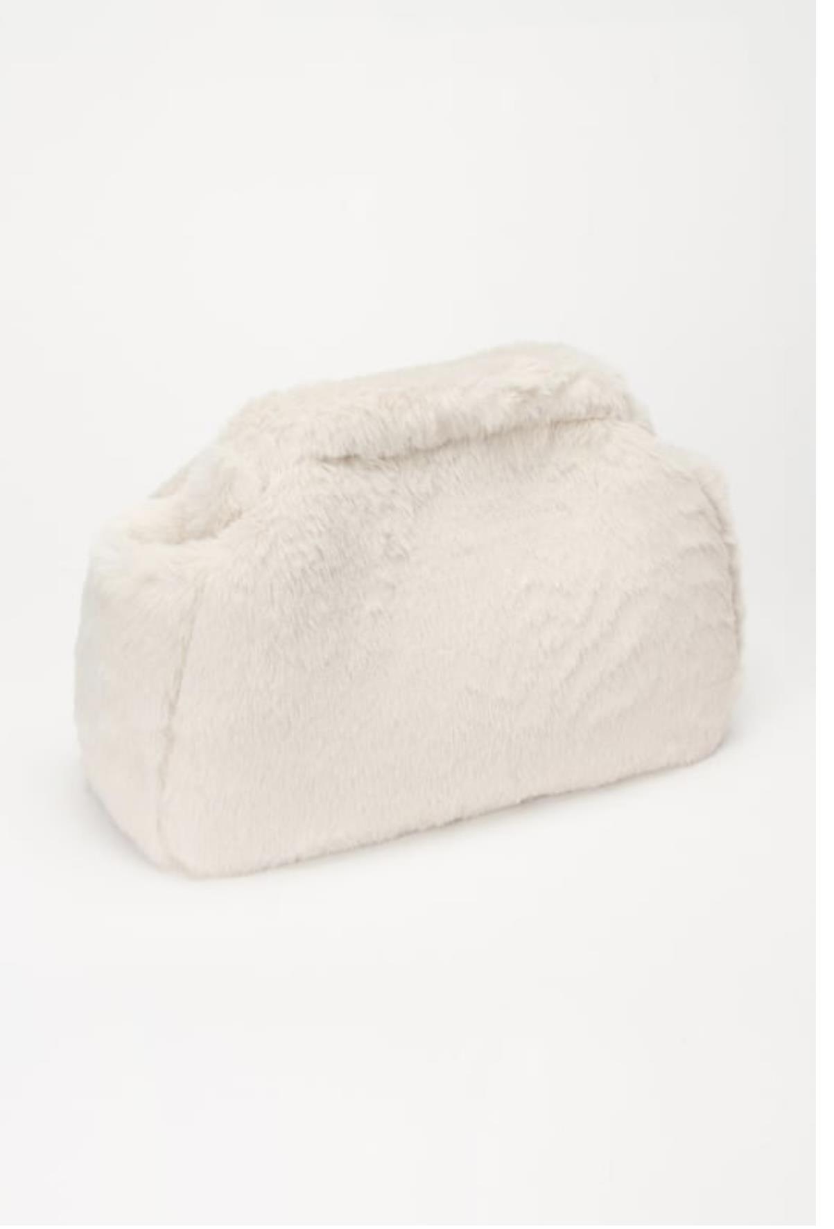 İthal Peluş Bej Clutch Portföy Çanta