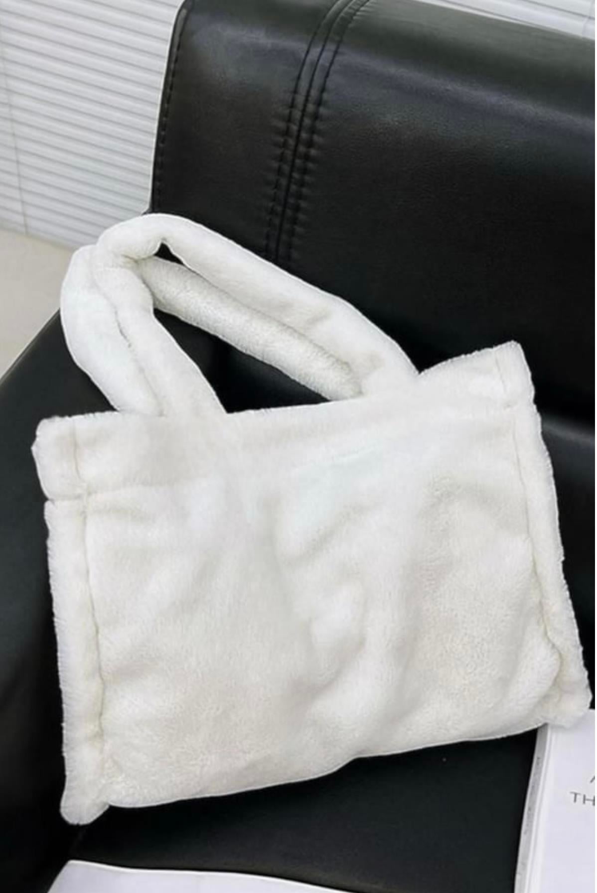 İthal Peluş Beyaz Tote Bag Omuz Çantası