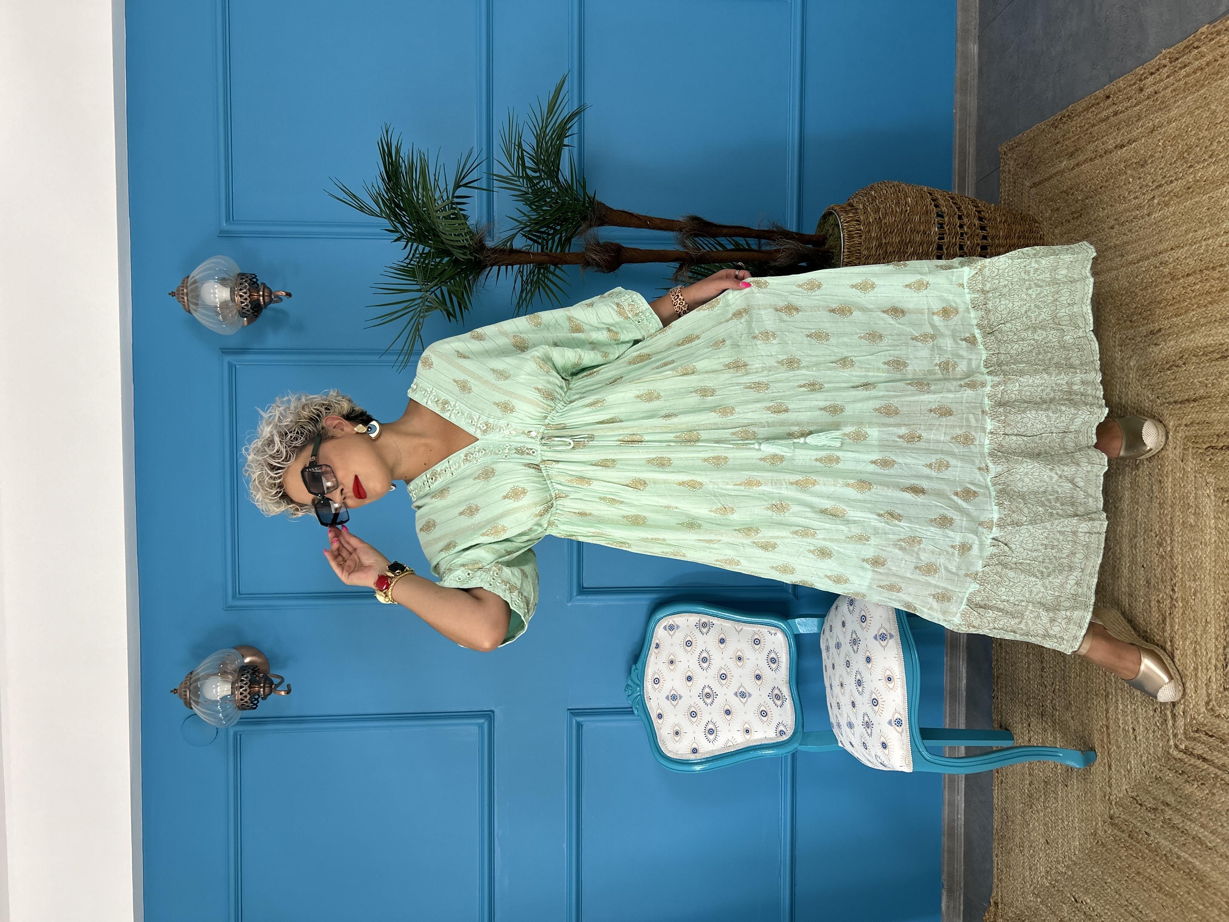 İthal Su Yeşili Elbise