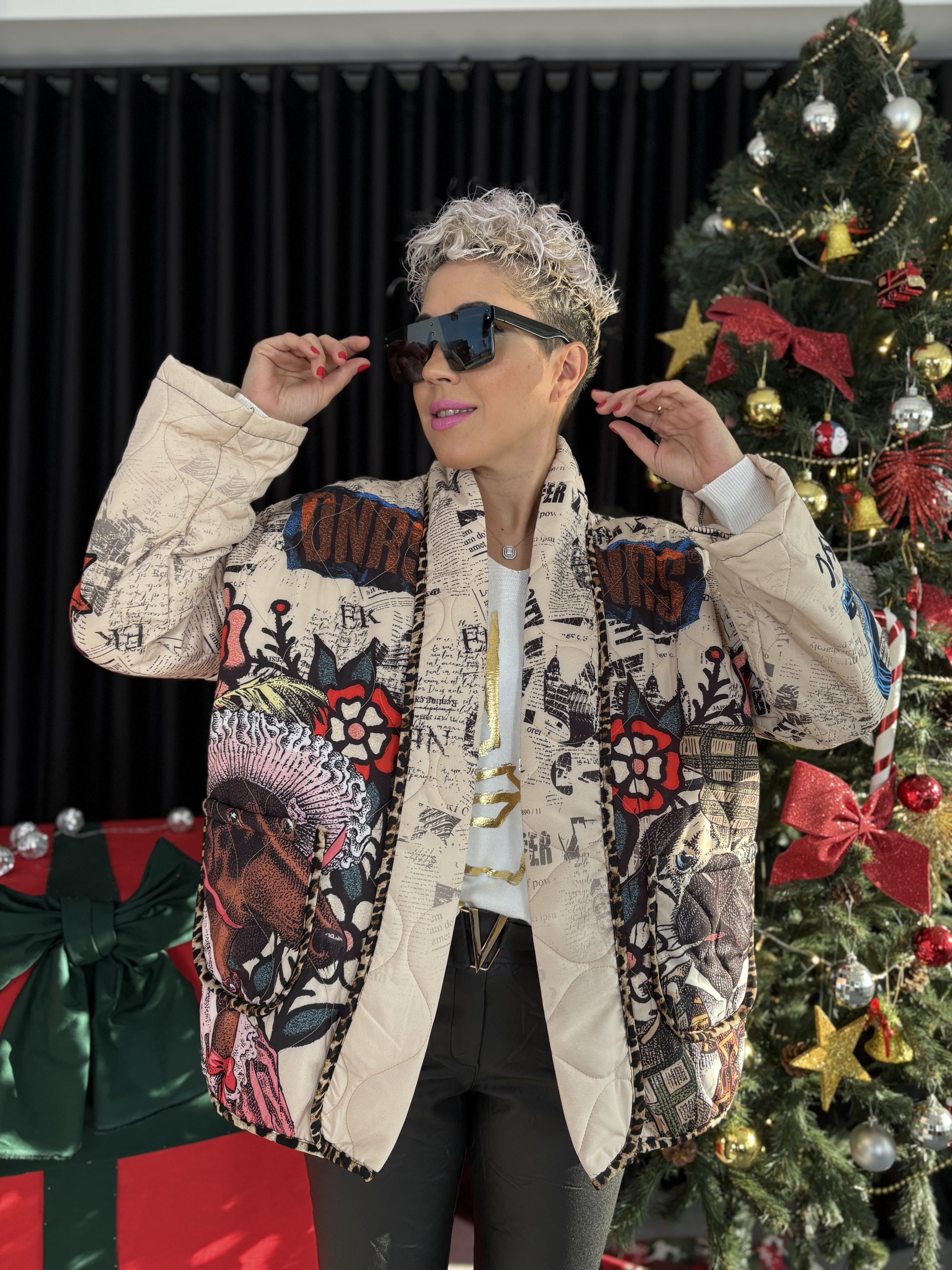 İthal Tasarım Patchwork Desen Kapitone Mont