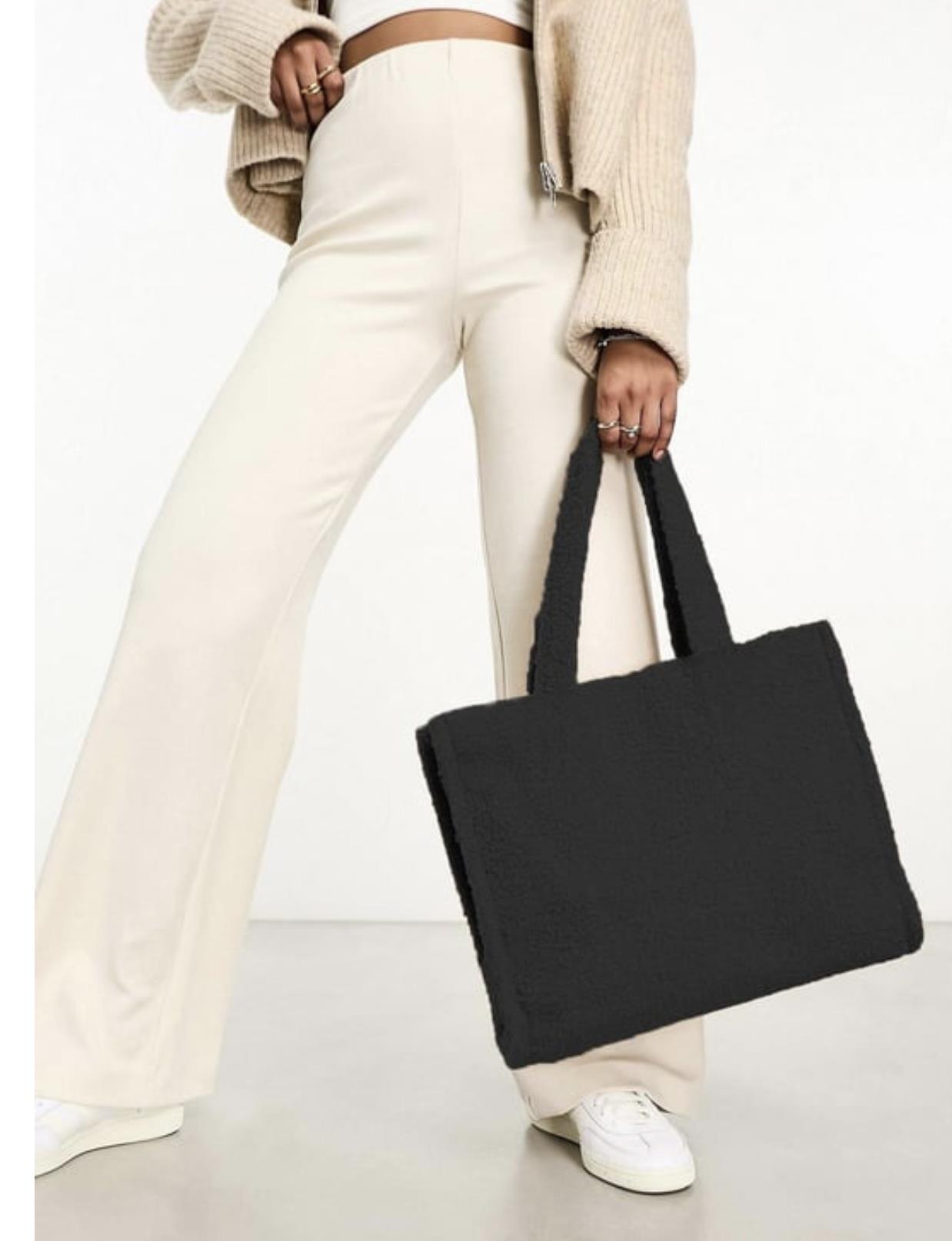 İthal Teddy Siyah Tote Bag Omuz Çantası