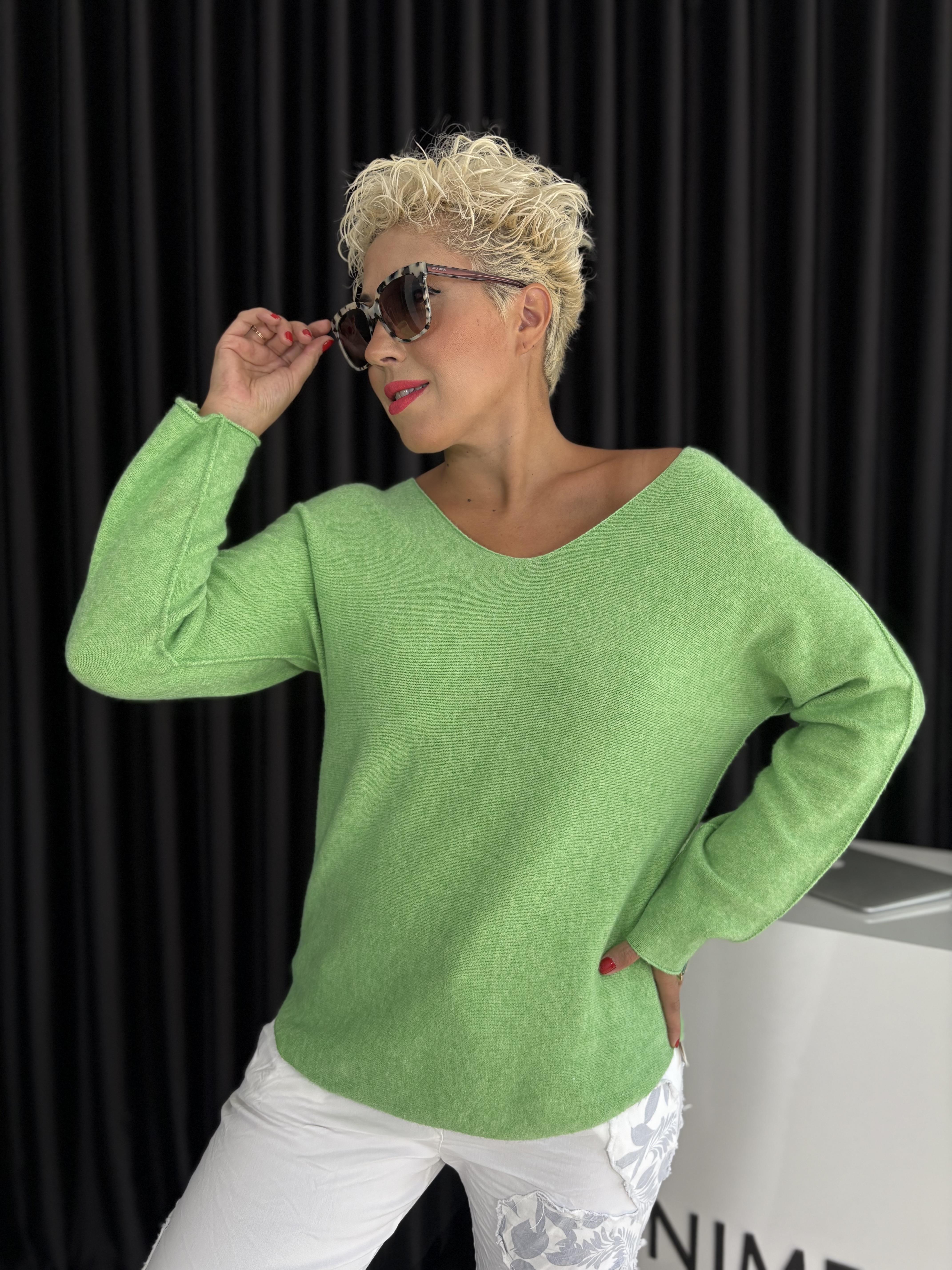 İthal Yeşil Kaşmir Kazak