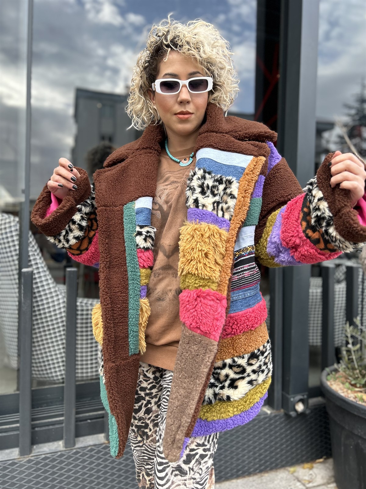 Kahverengi  Patchwork Tasarım Kaban