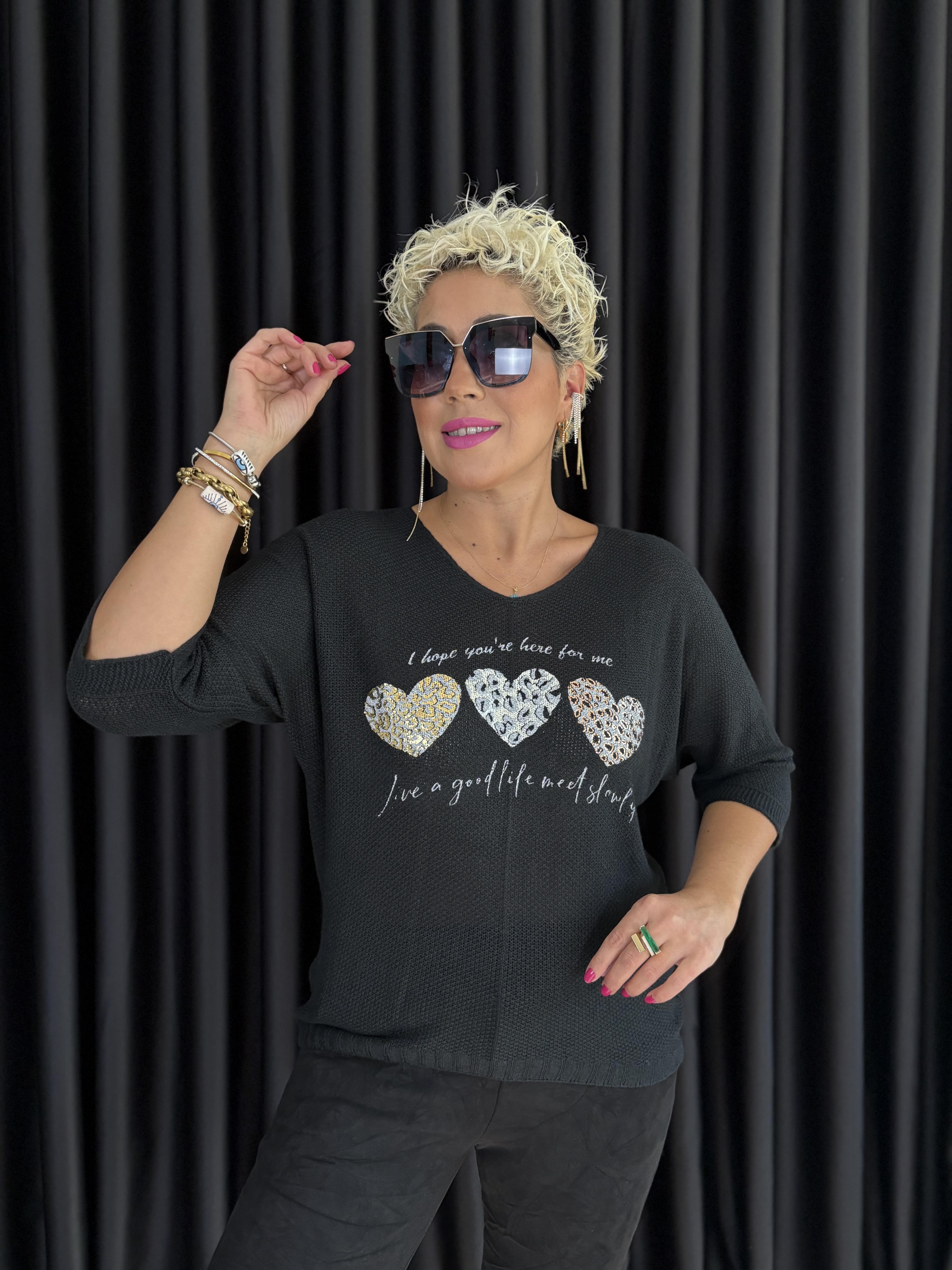 Kalp Detaylı İtalyan Merserize Bluz