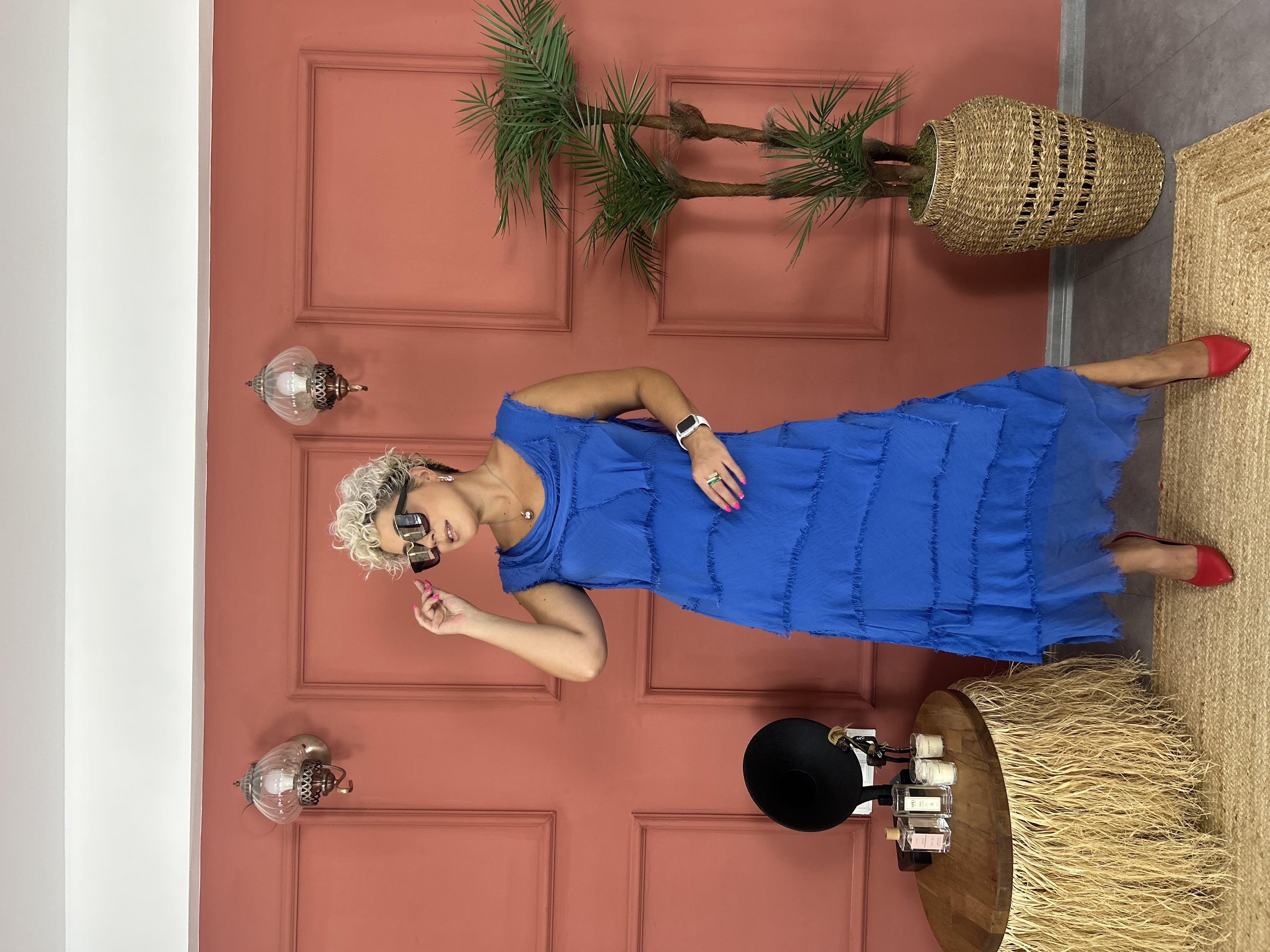 Kat Kat Mavi İpek Elbise