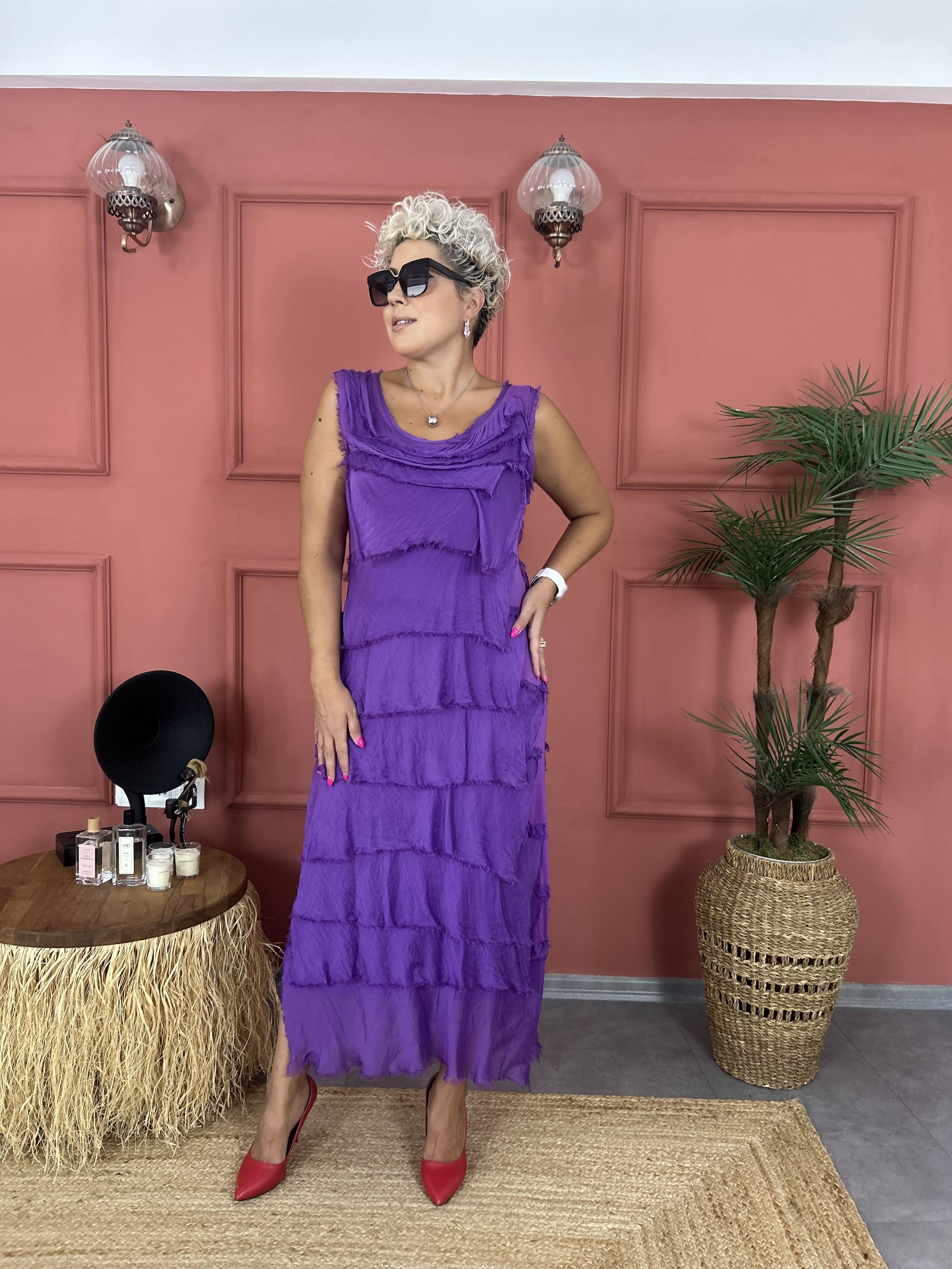 Kat Kat Mor İpek Elbise