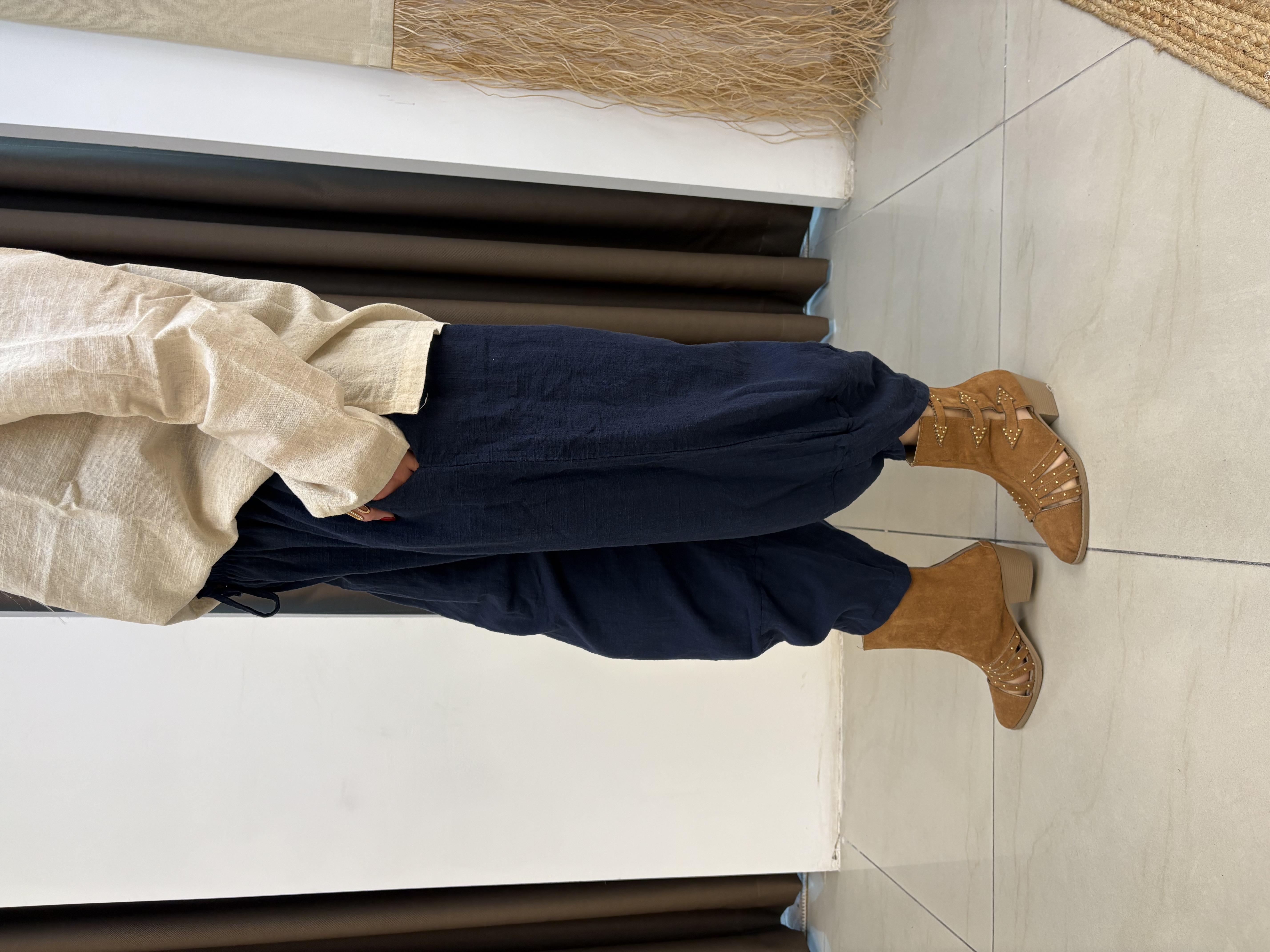 Lacivert Keten Şalvar Pantolon