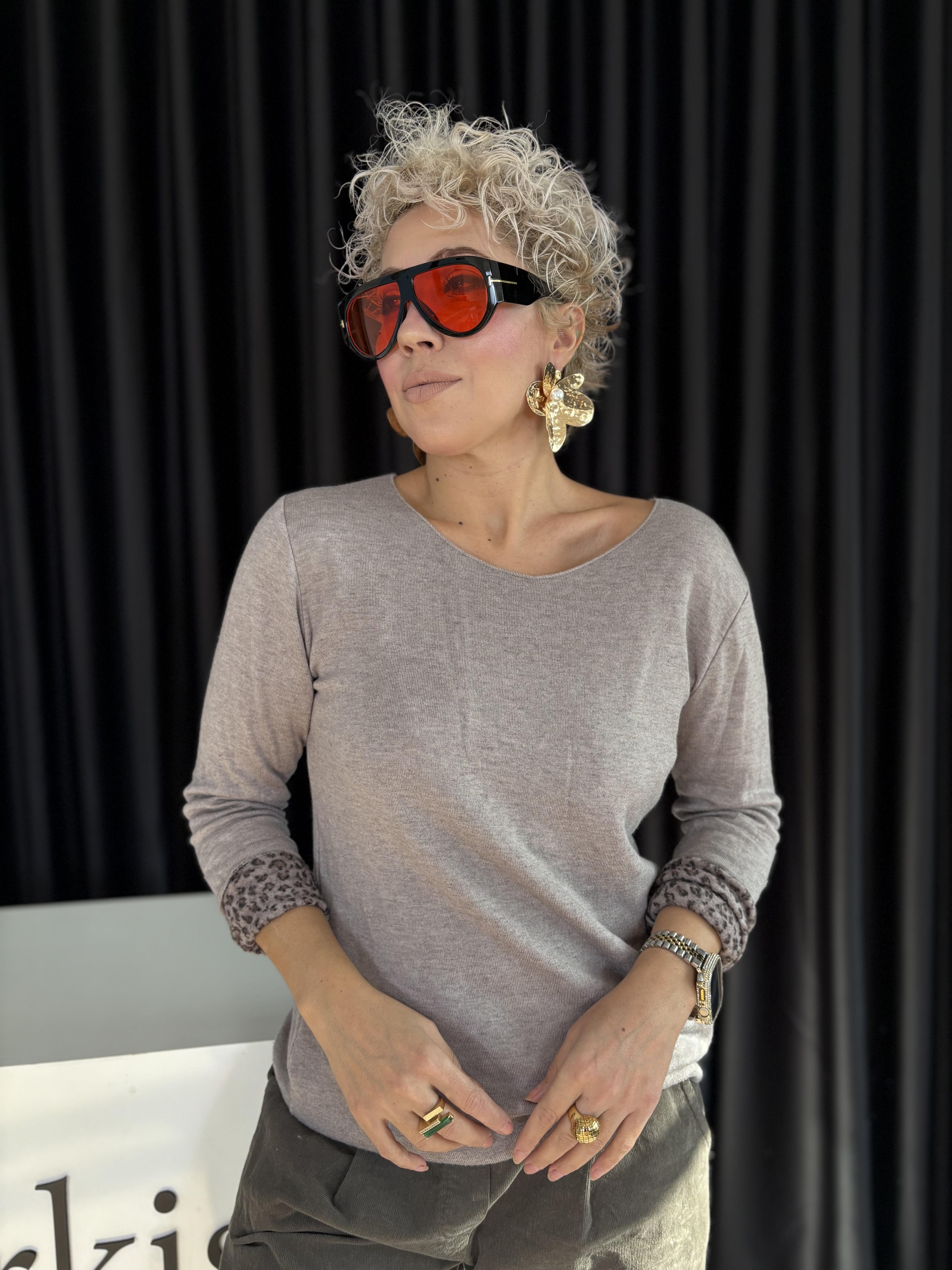 Leopar Detaylı İtalyan Angora Bluz 4