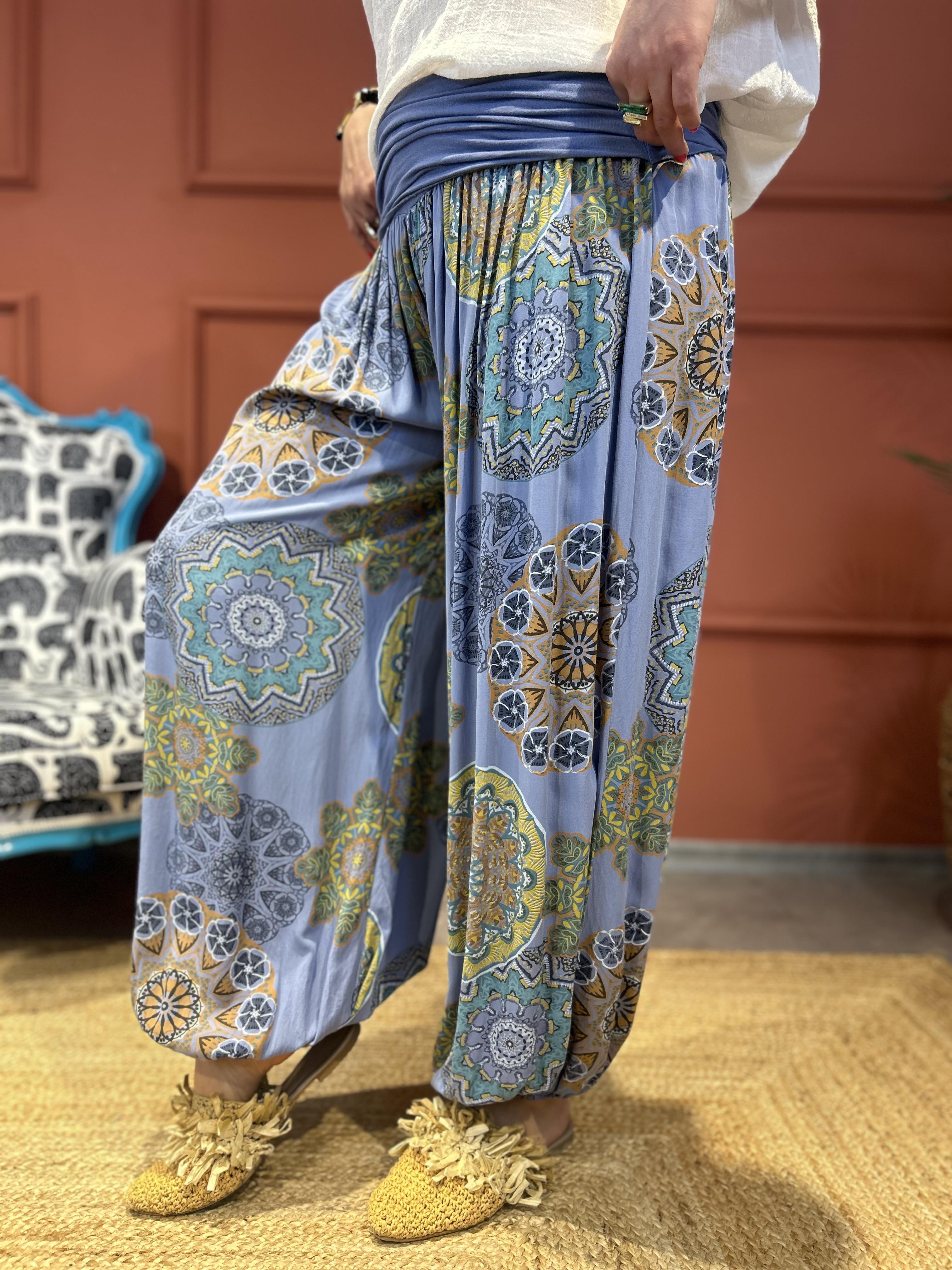 Mandala Desen İtalyan Bebe Mavisi Şalvar Pantolon