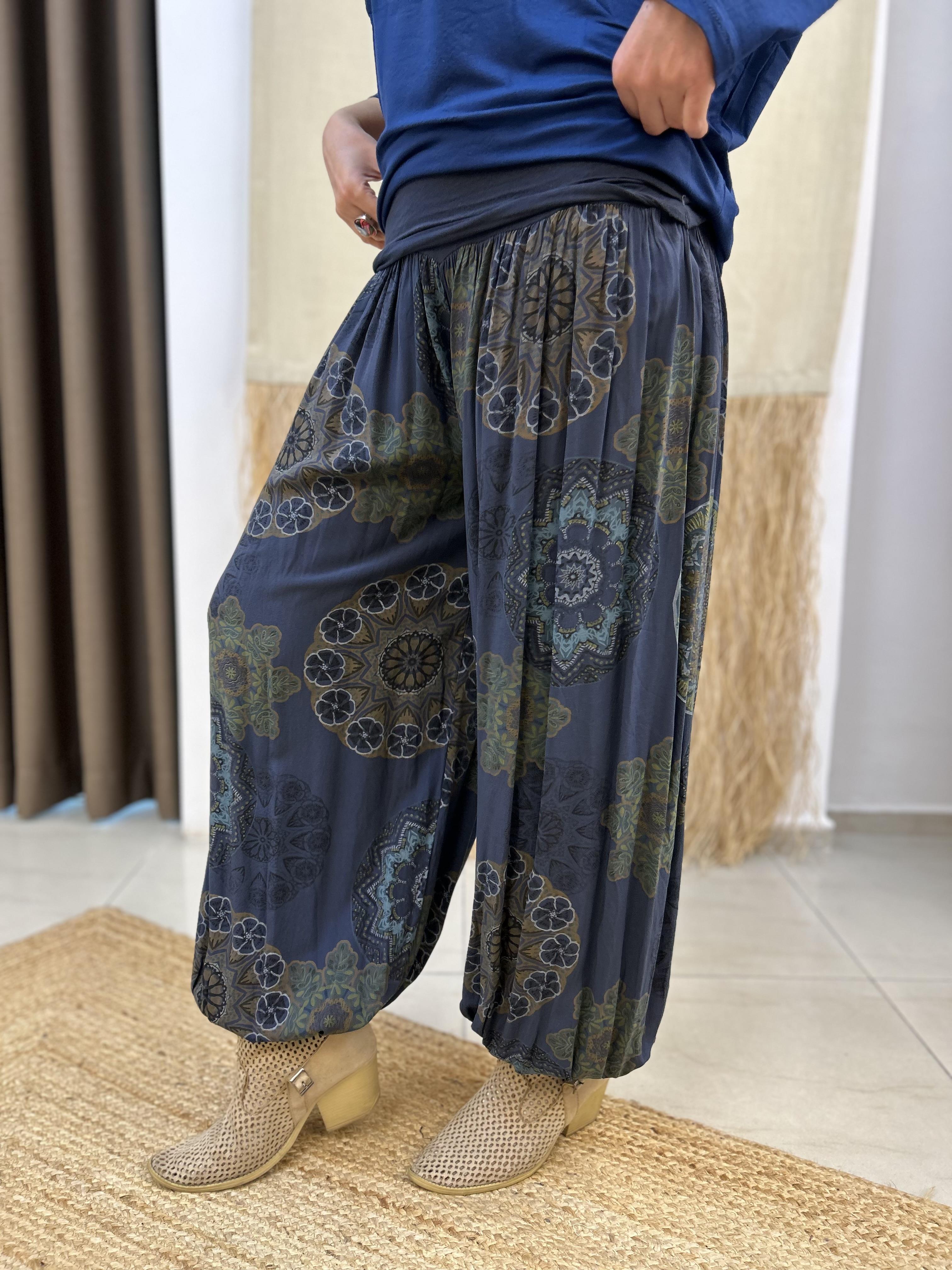 Mandala Desen Lacivert İtalyan Şalvar