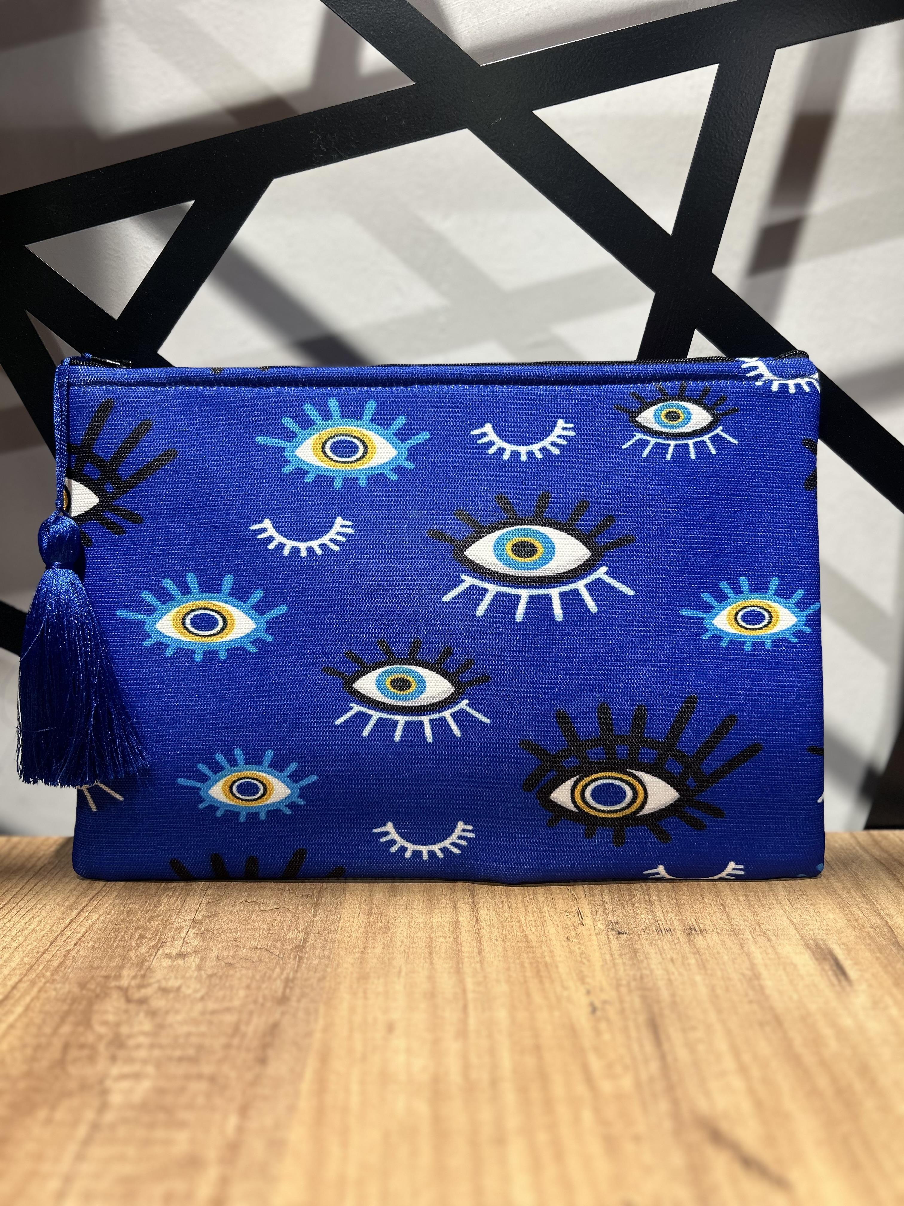 Mavi Göz Detaylı Clutch Çanta