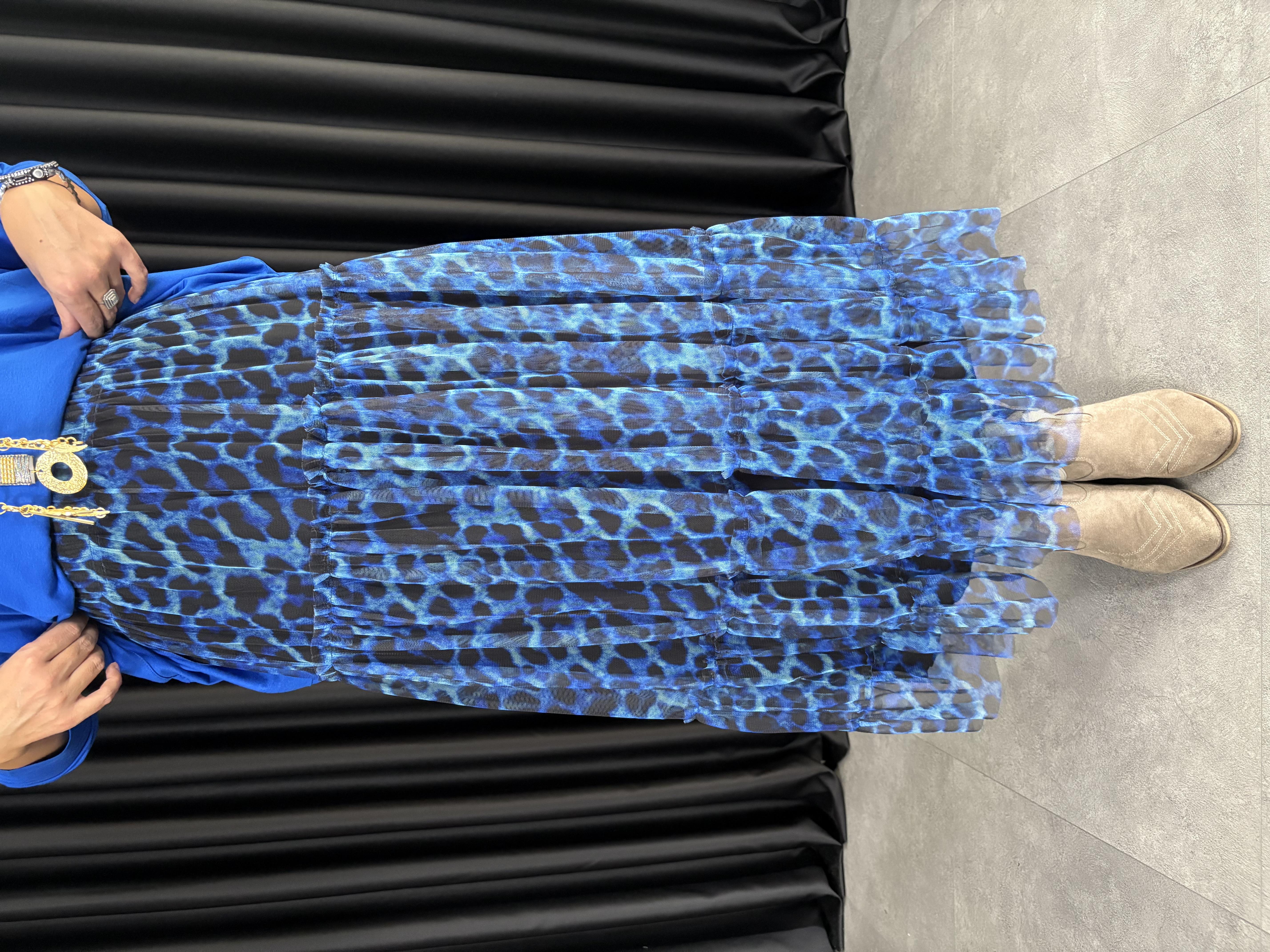 Mavi Leopar Tül Etek