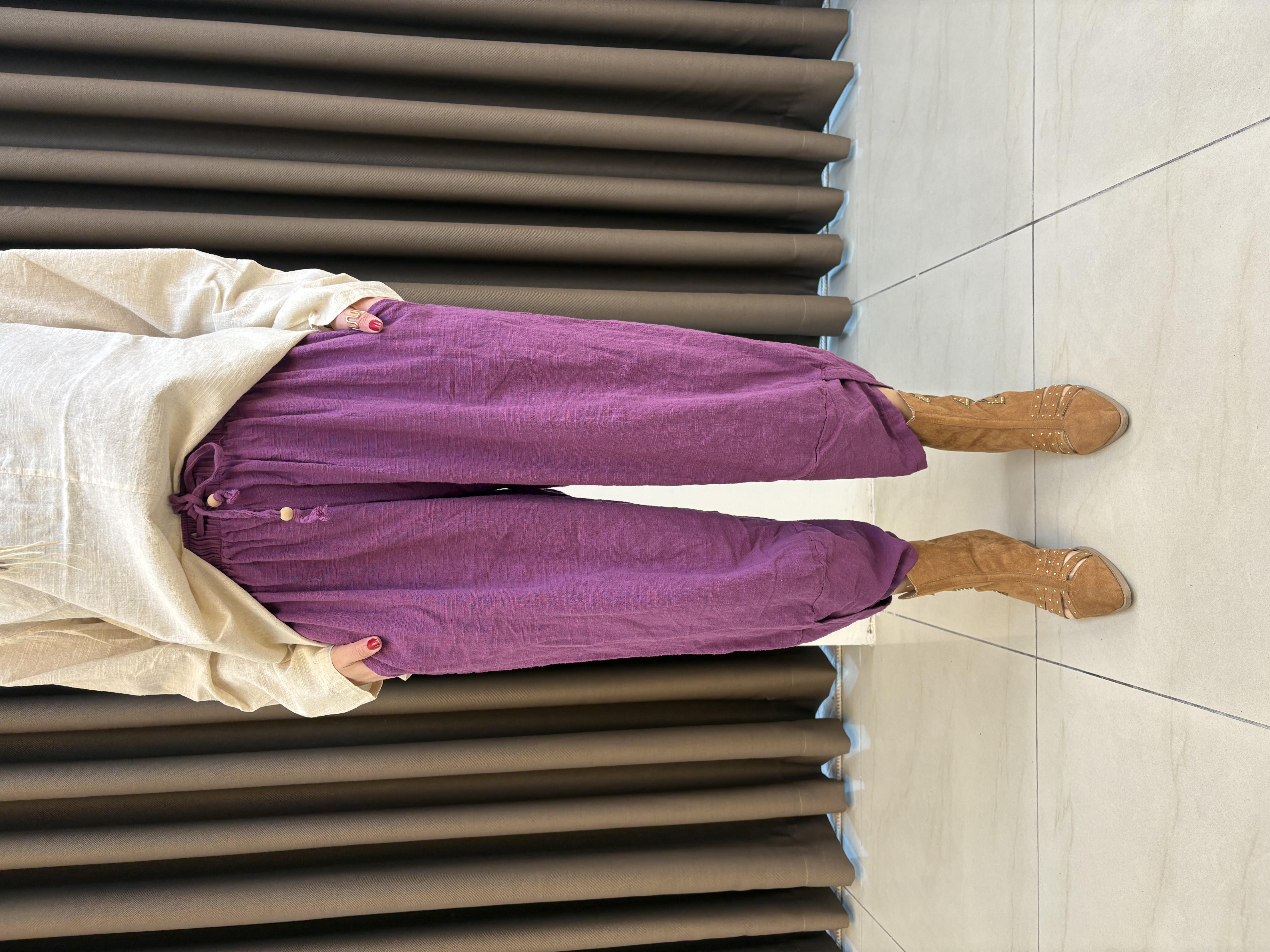 Mor Keten Şalvar Pantolon