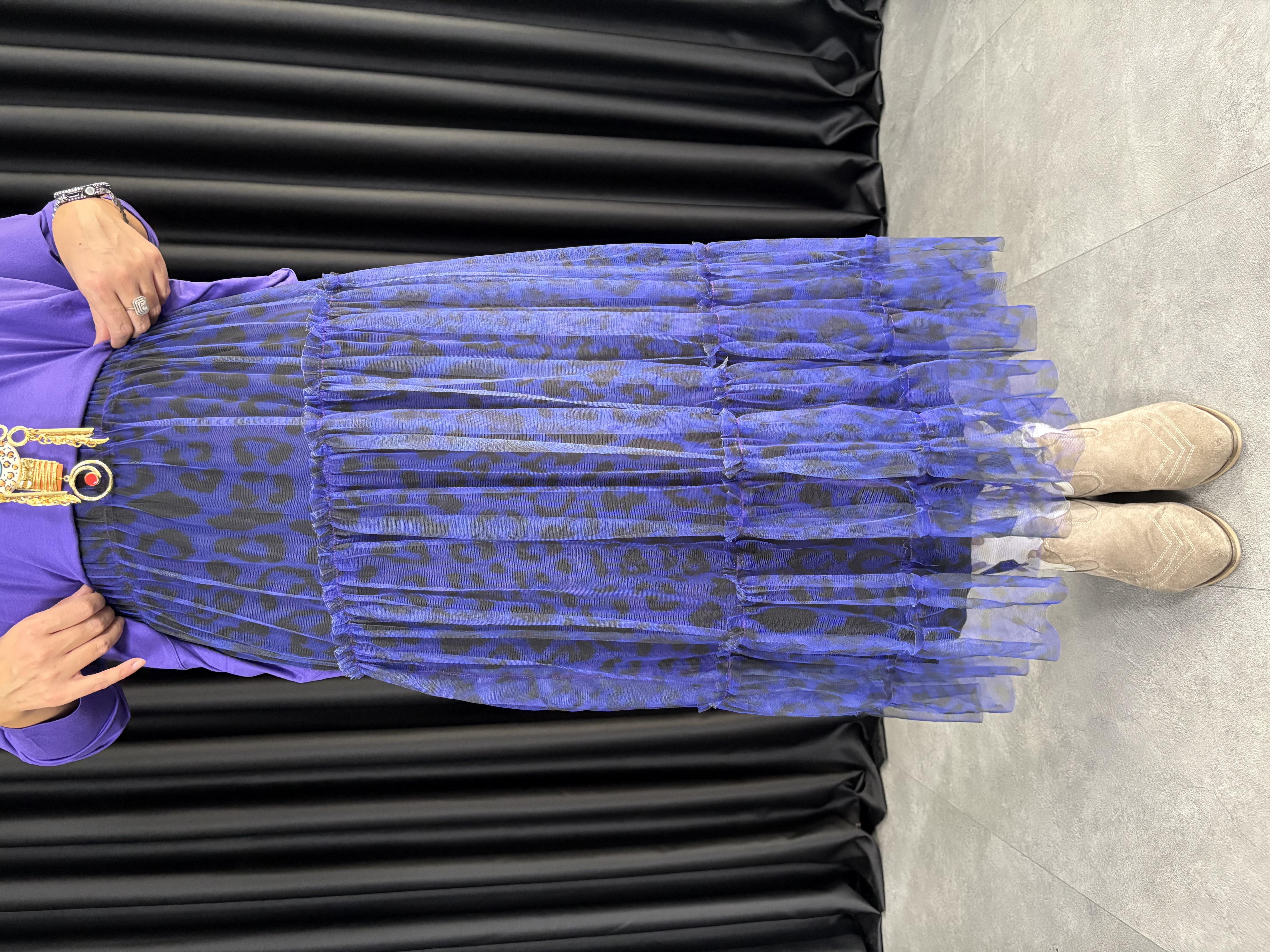 Mor Leopar Tül Etek