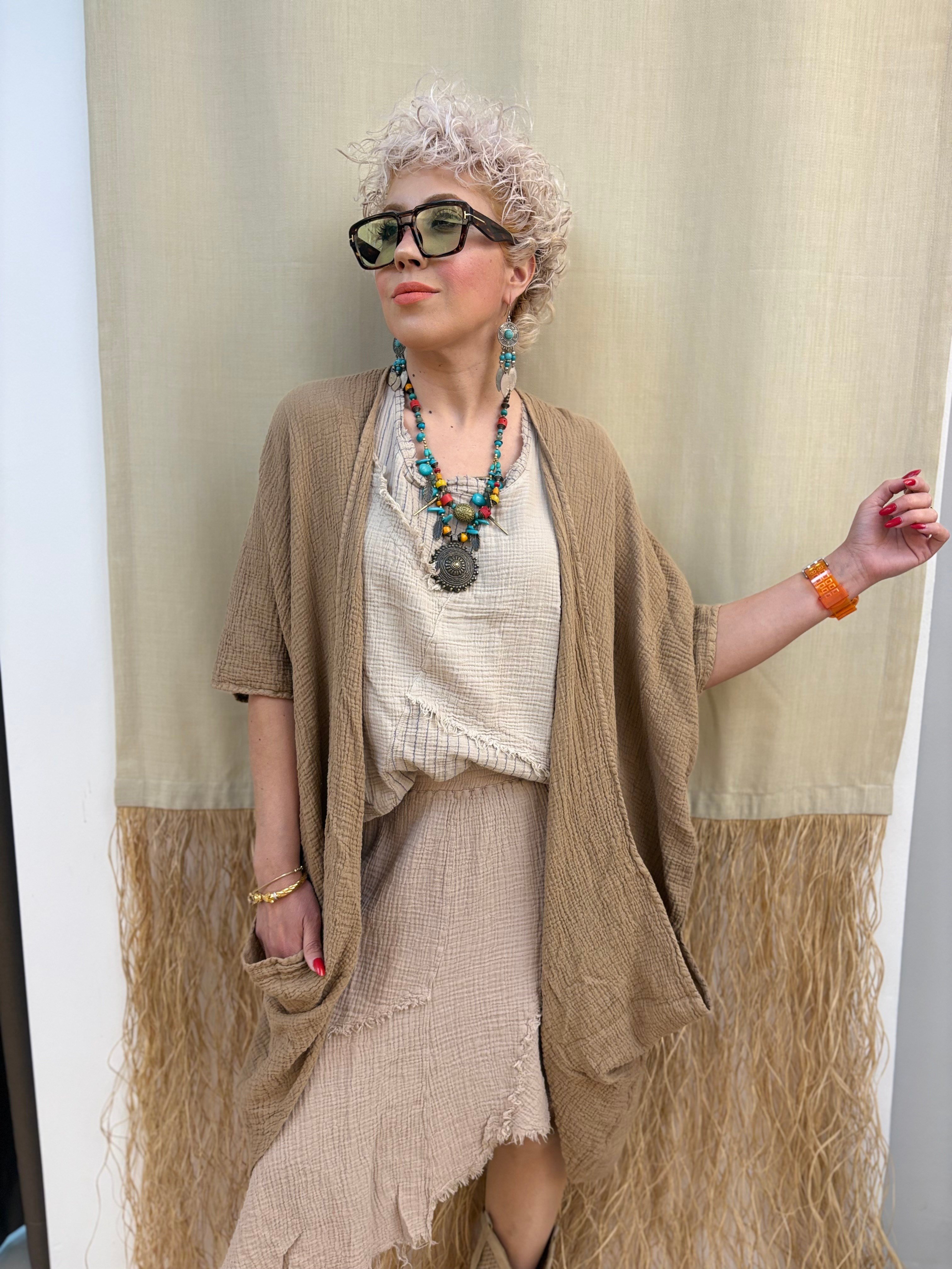 Müslin Camel Kimono Ceket