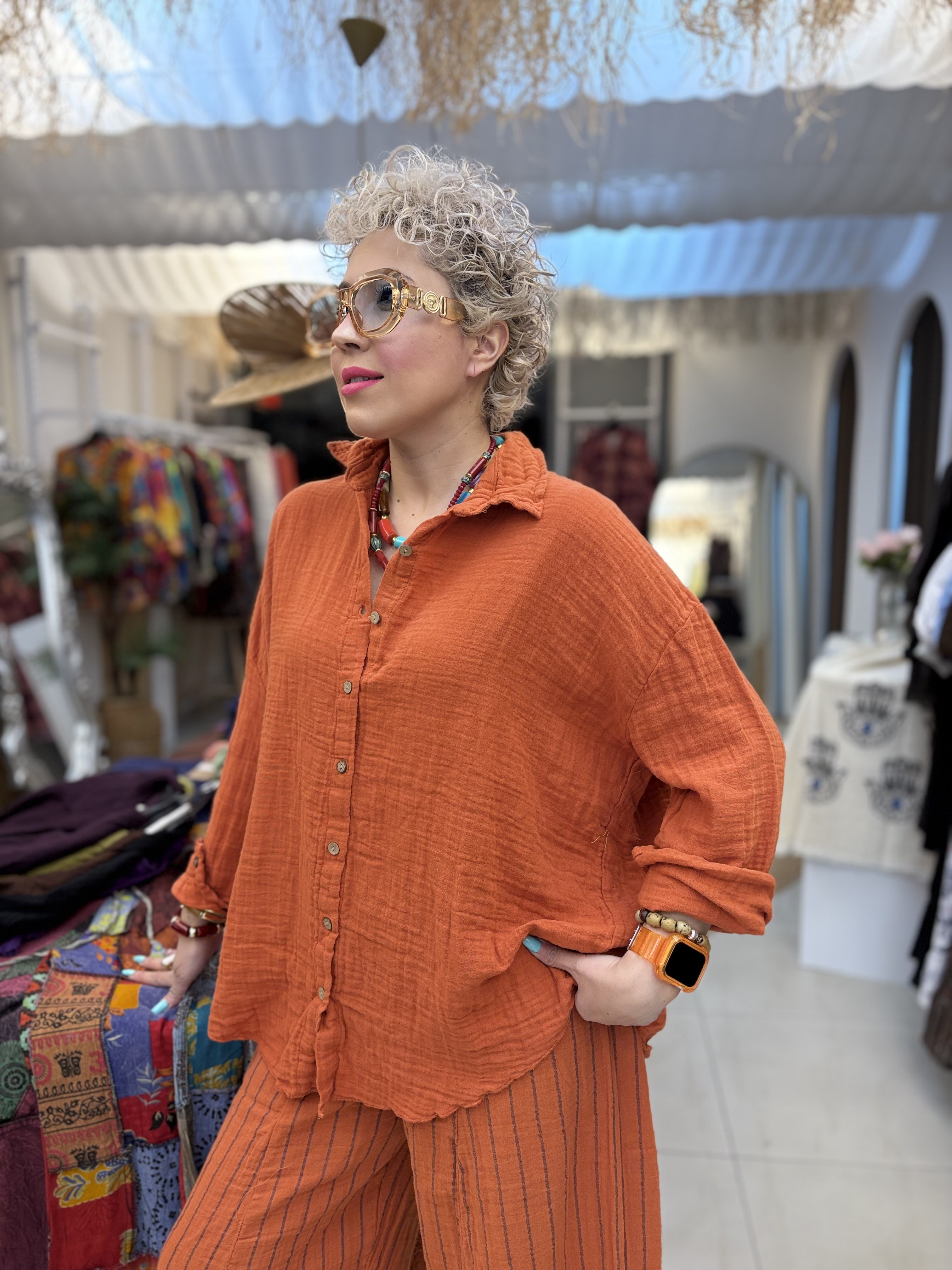 Müslin Kiremit Almina Gömlek