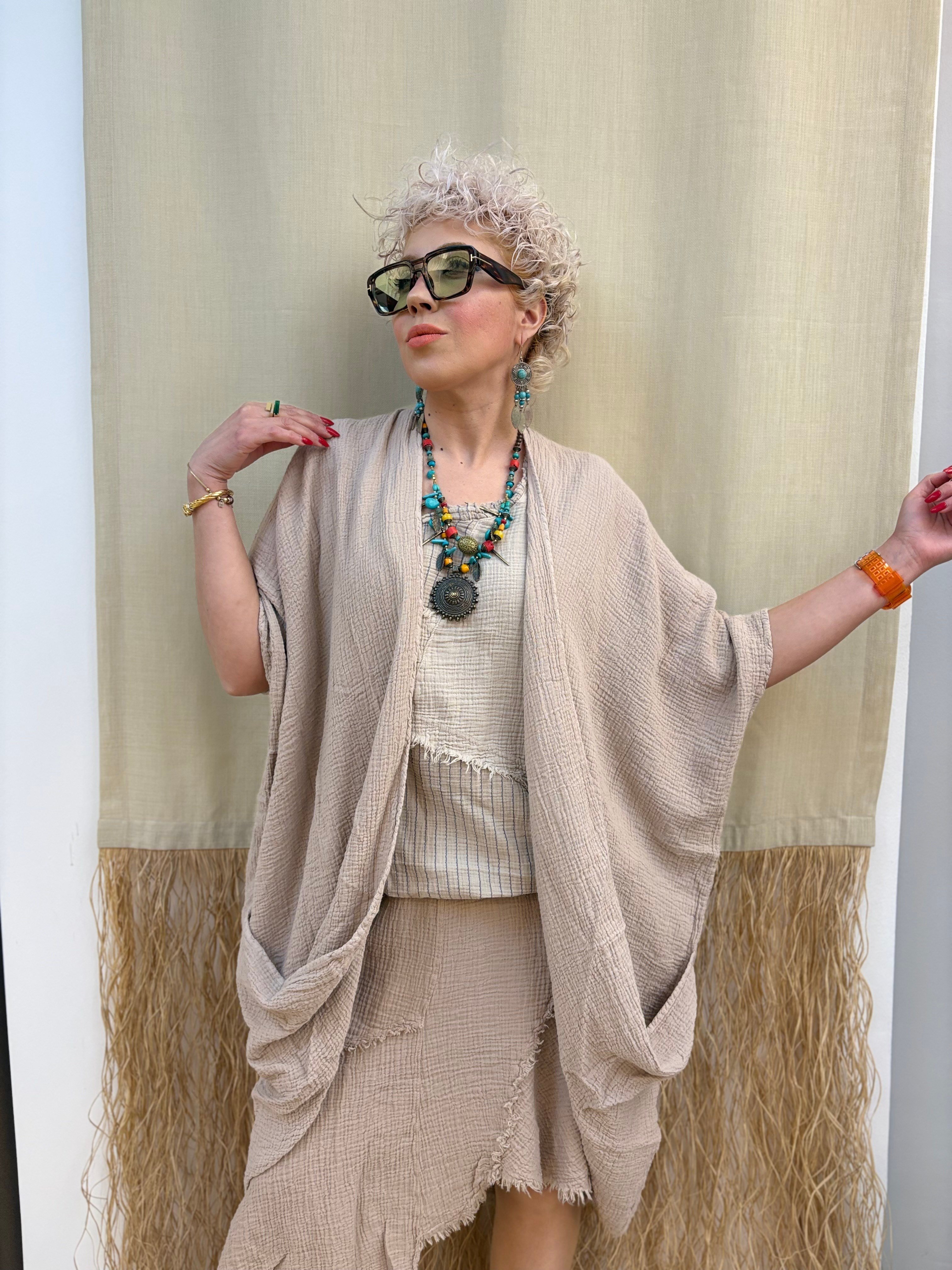 Müslin Krem Kimono Ceket