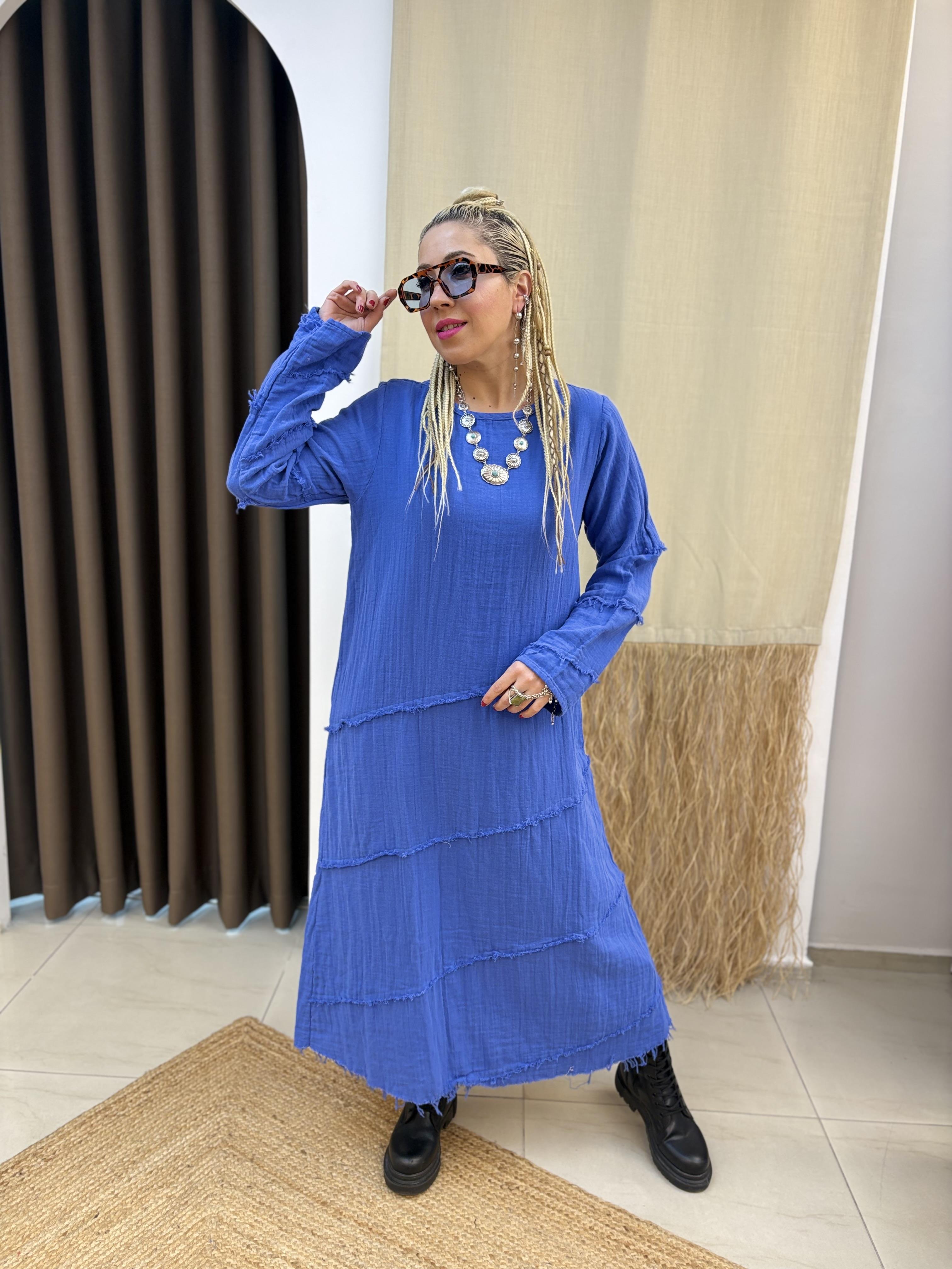 Müslin Mavi Şule Elbise