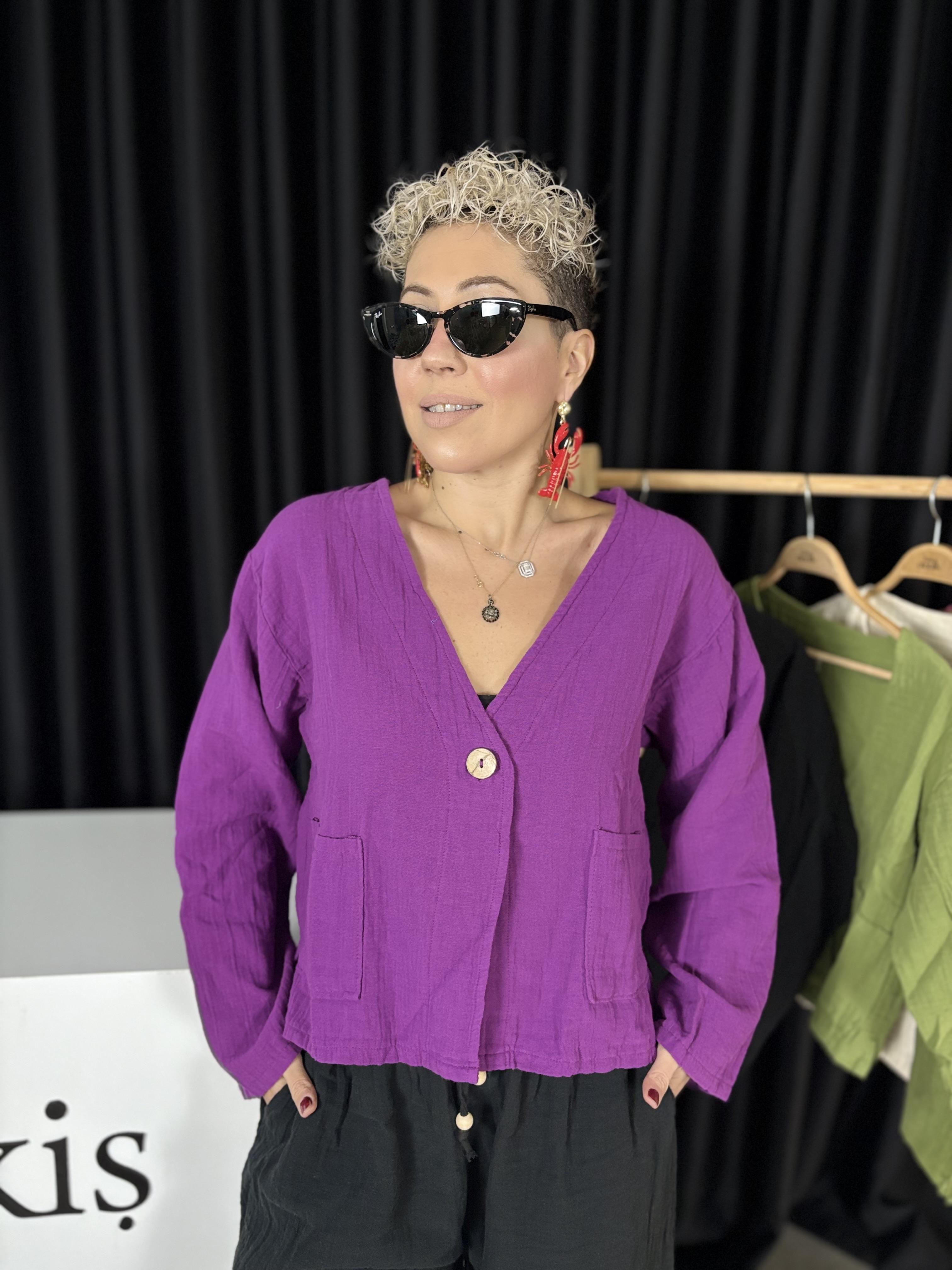 Müslin Mor Parla Kısa Ceket