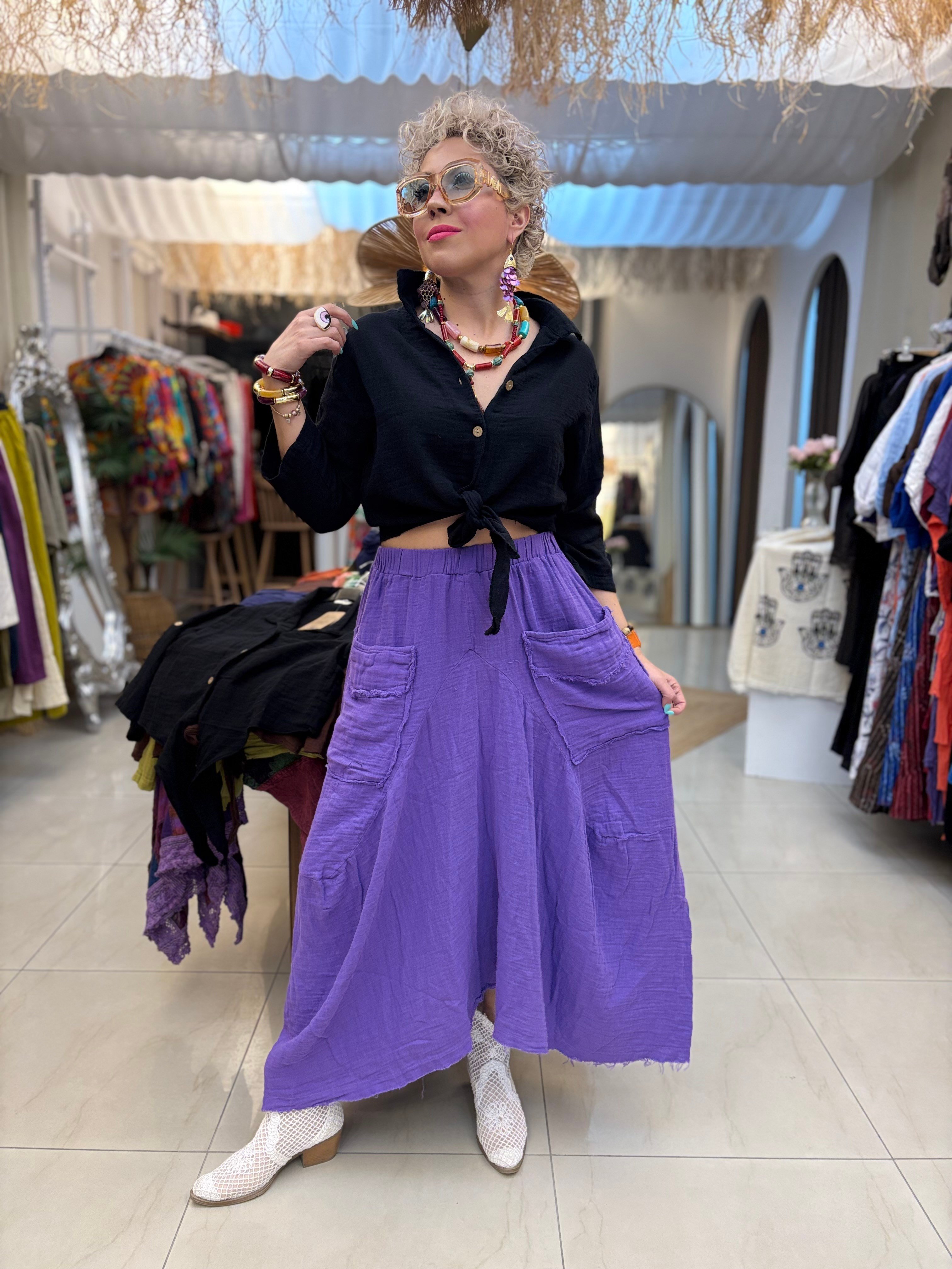 Müslin Mor Şalvar Etek