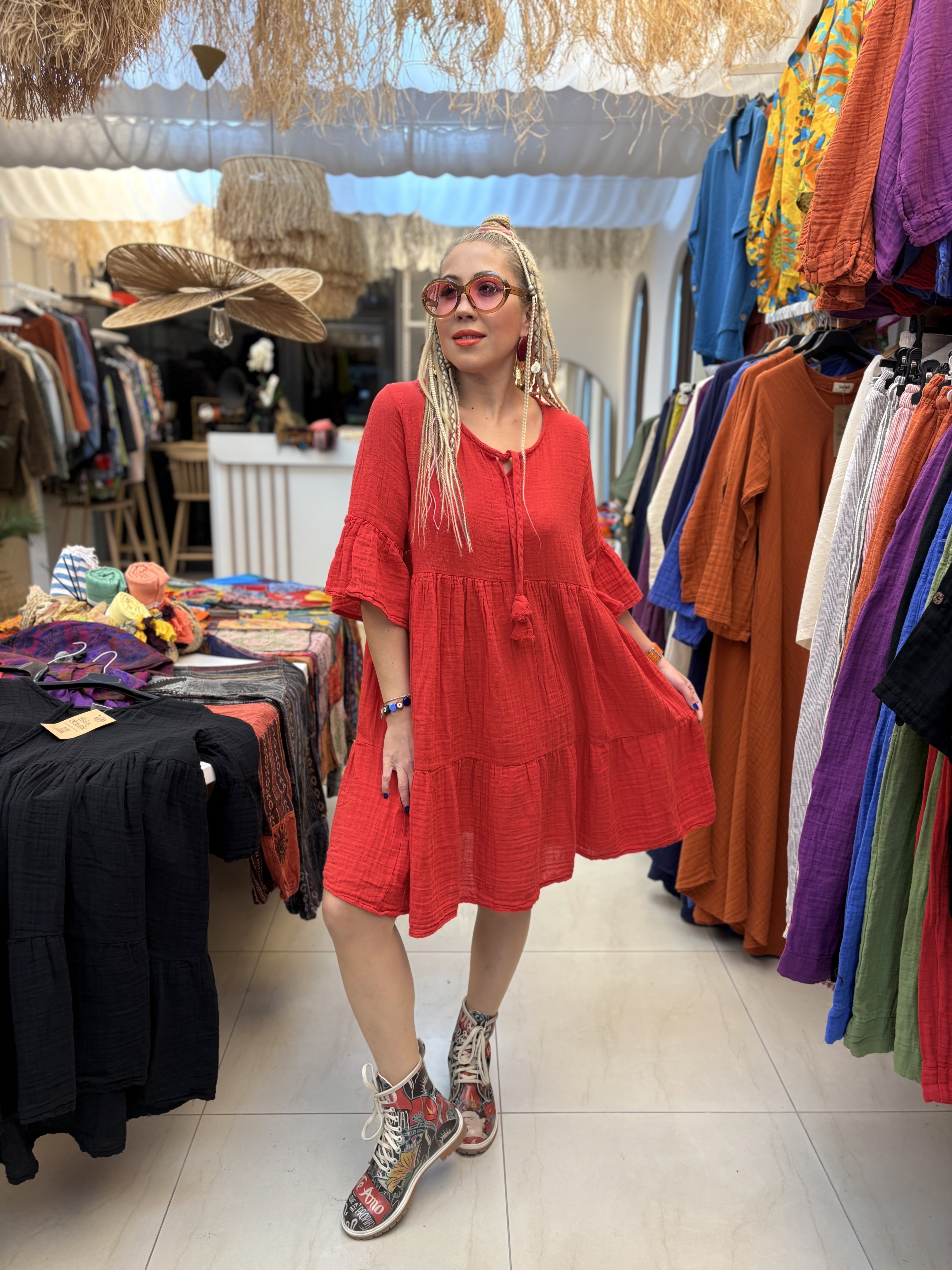 Müslin Samba Kırmızı Elbise