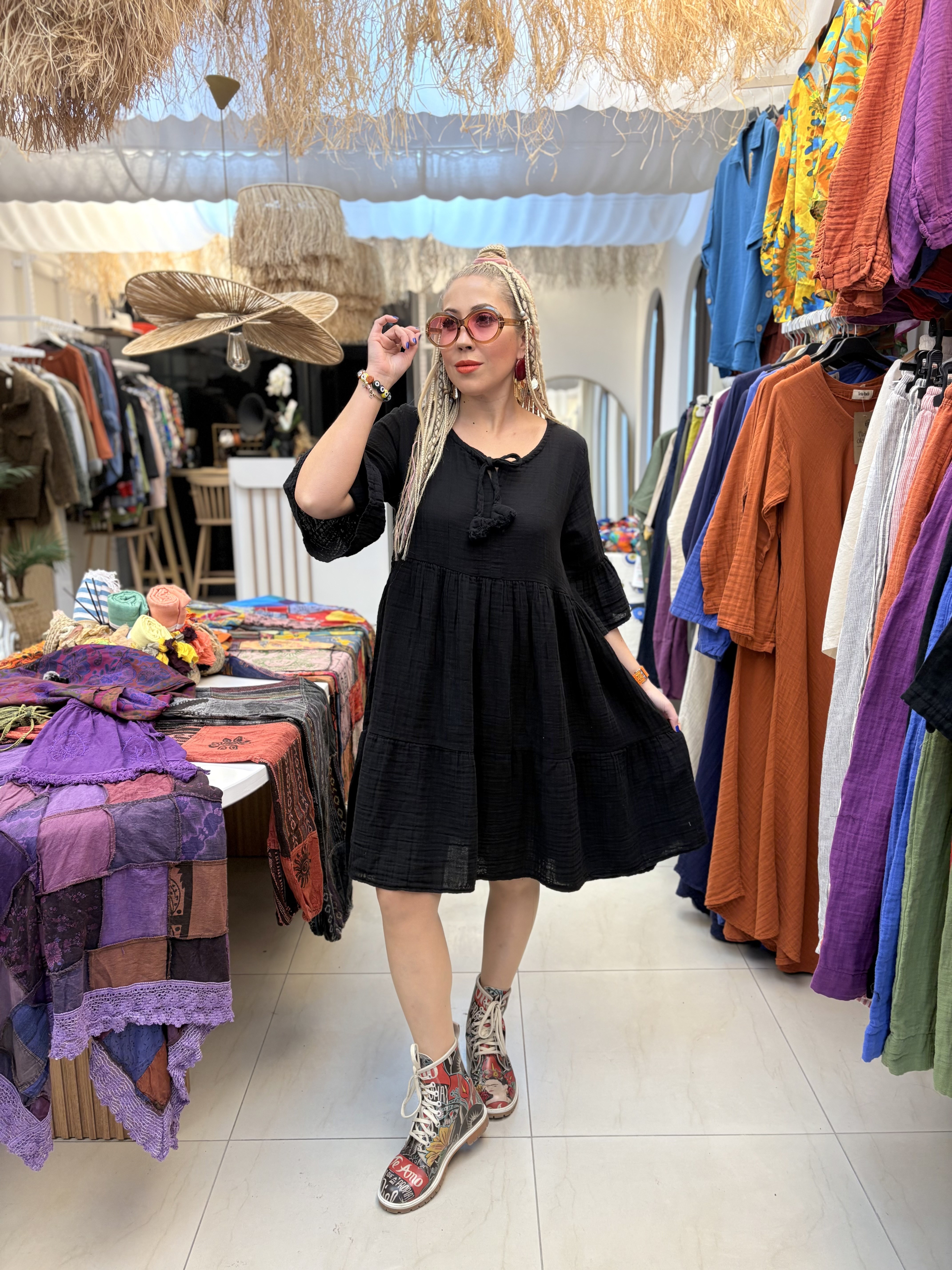 Müslin Samba Siyah Elbise