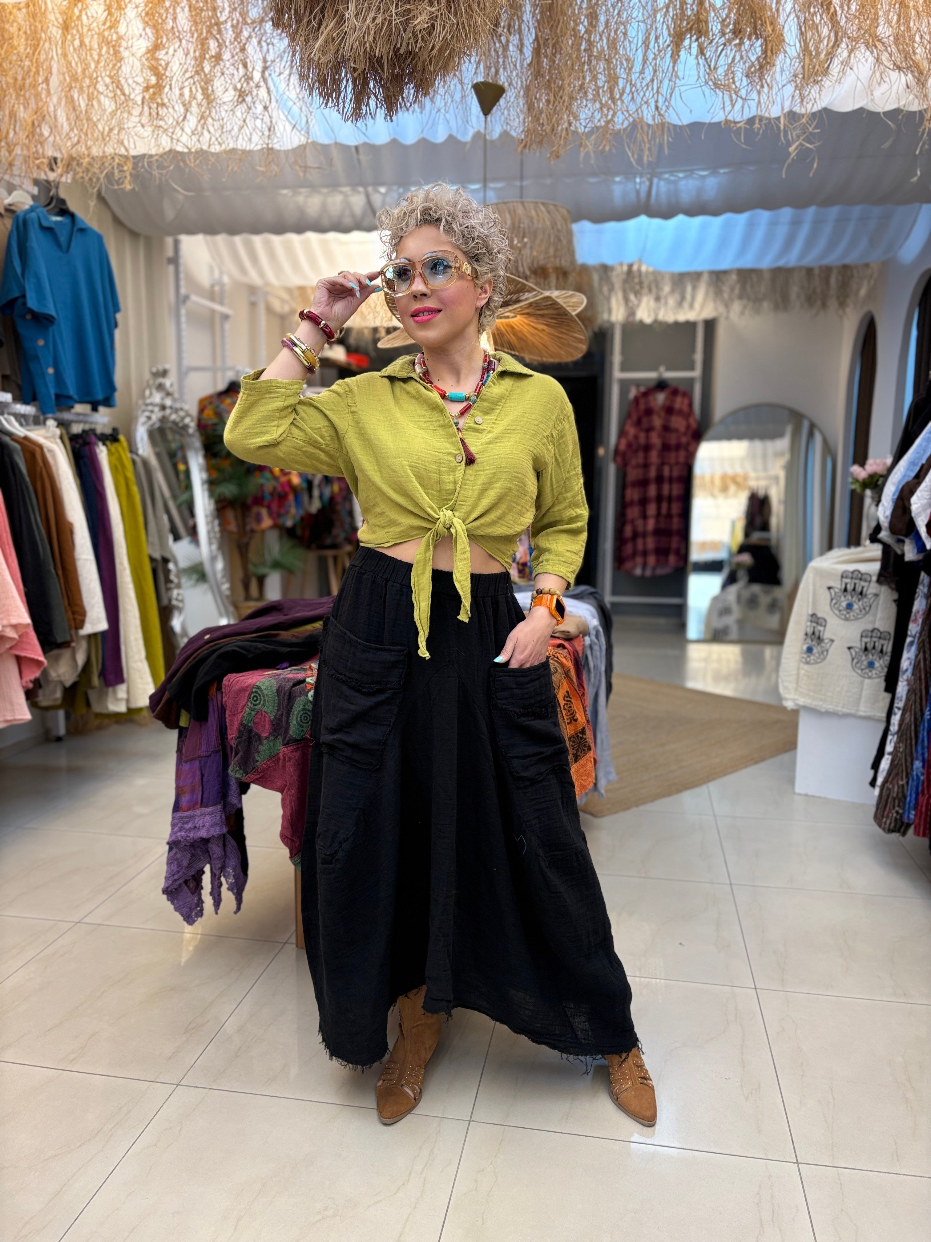 Müslin Siyah Şalvar Etek