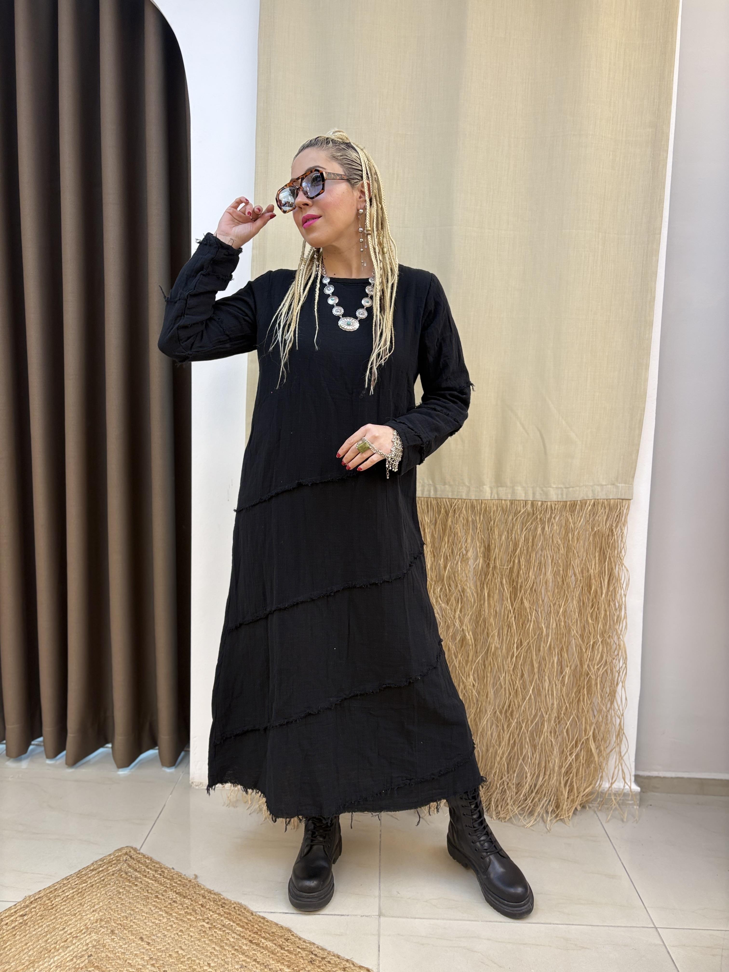 Müslin Siyah Şule Elbise