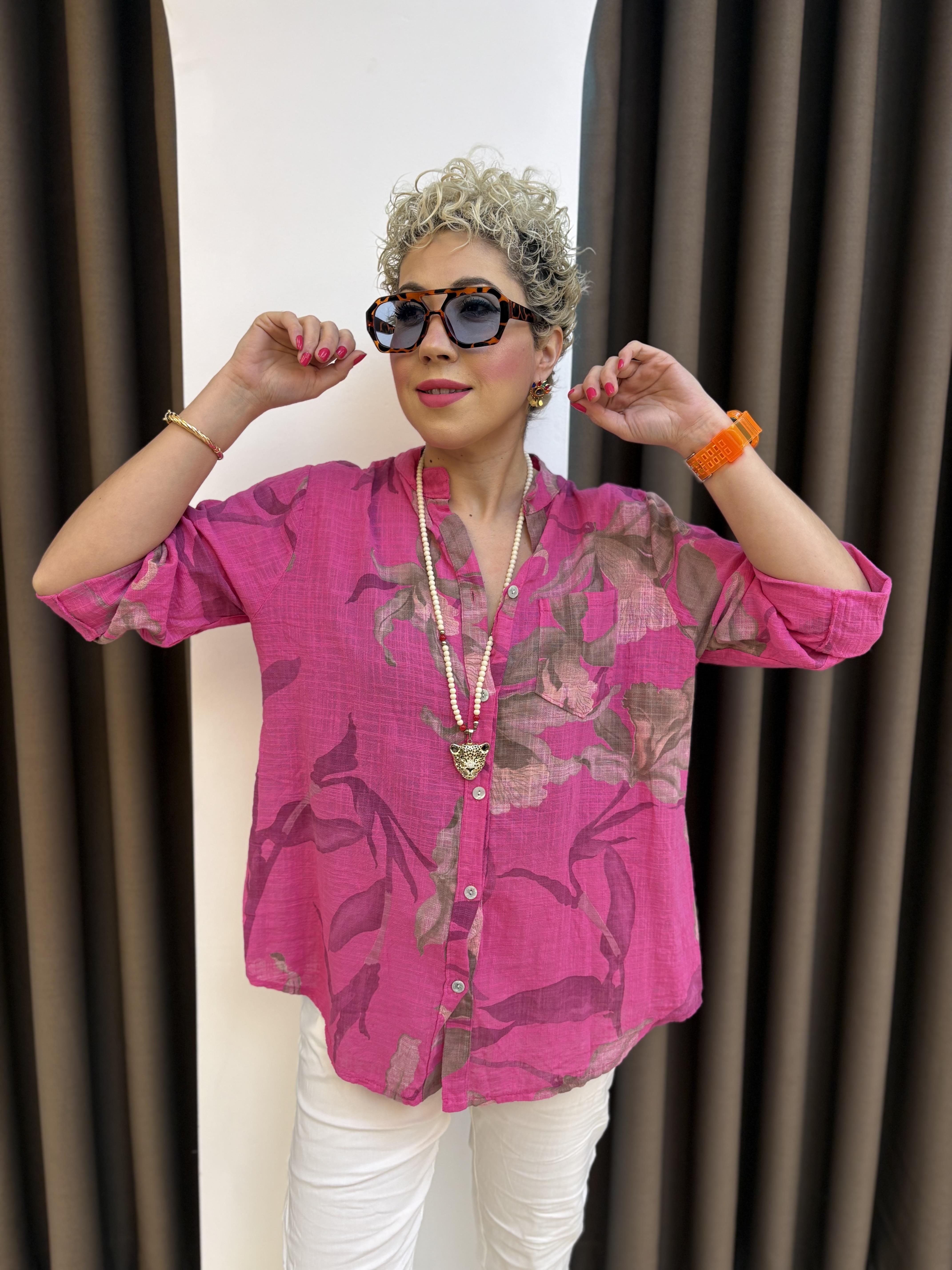 Pamuk Keten İtalyan Pembe Gömlek