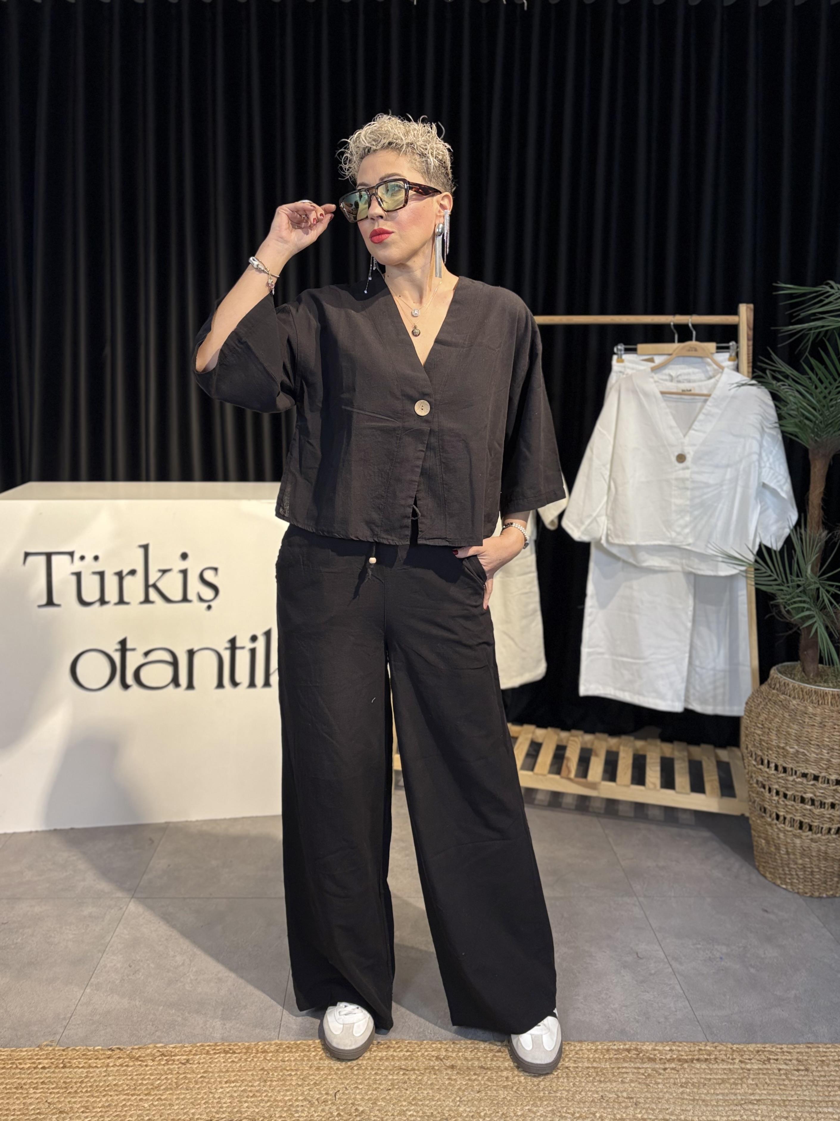 Pamuk Keten Siyah Takım