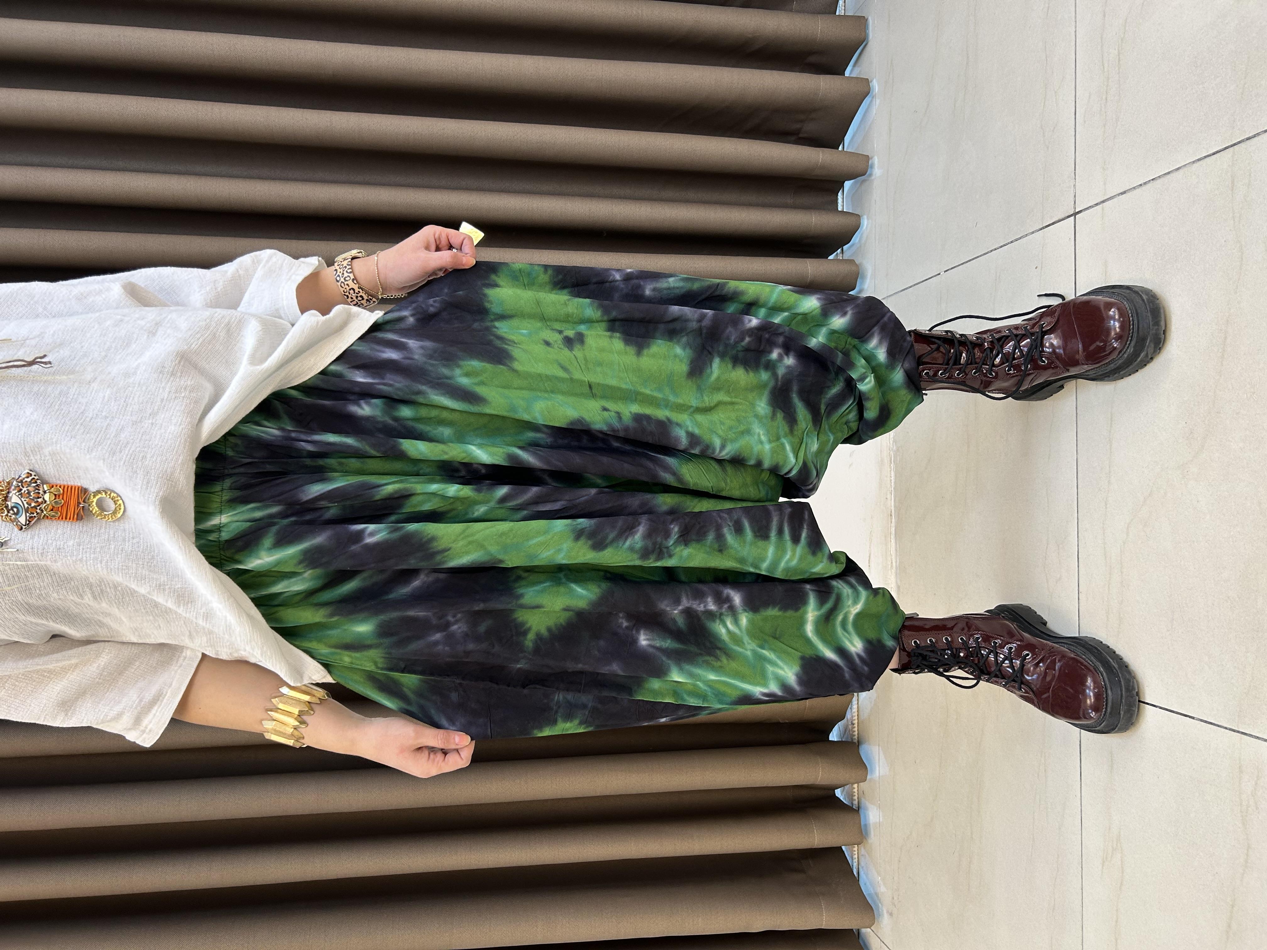 Pamuk Viskon Yeşil Batik Şalvar