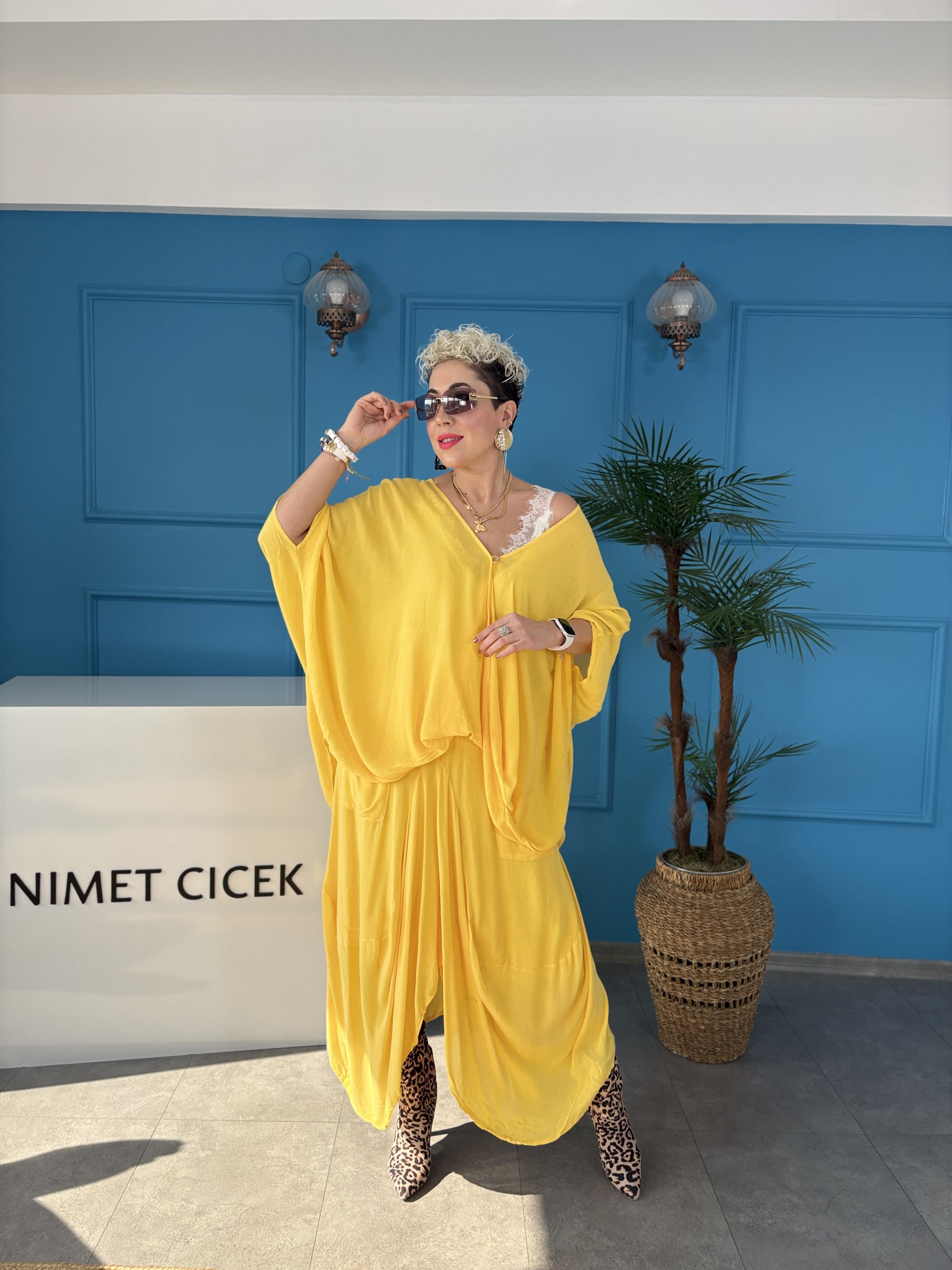 Pamuklu Salaş Şalvarlı Sarı Takım