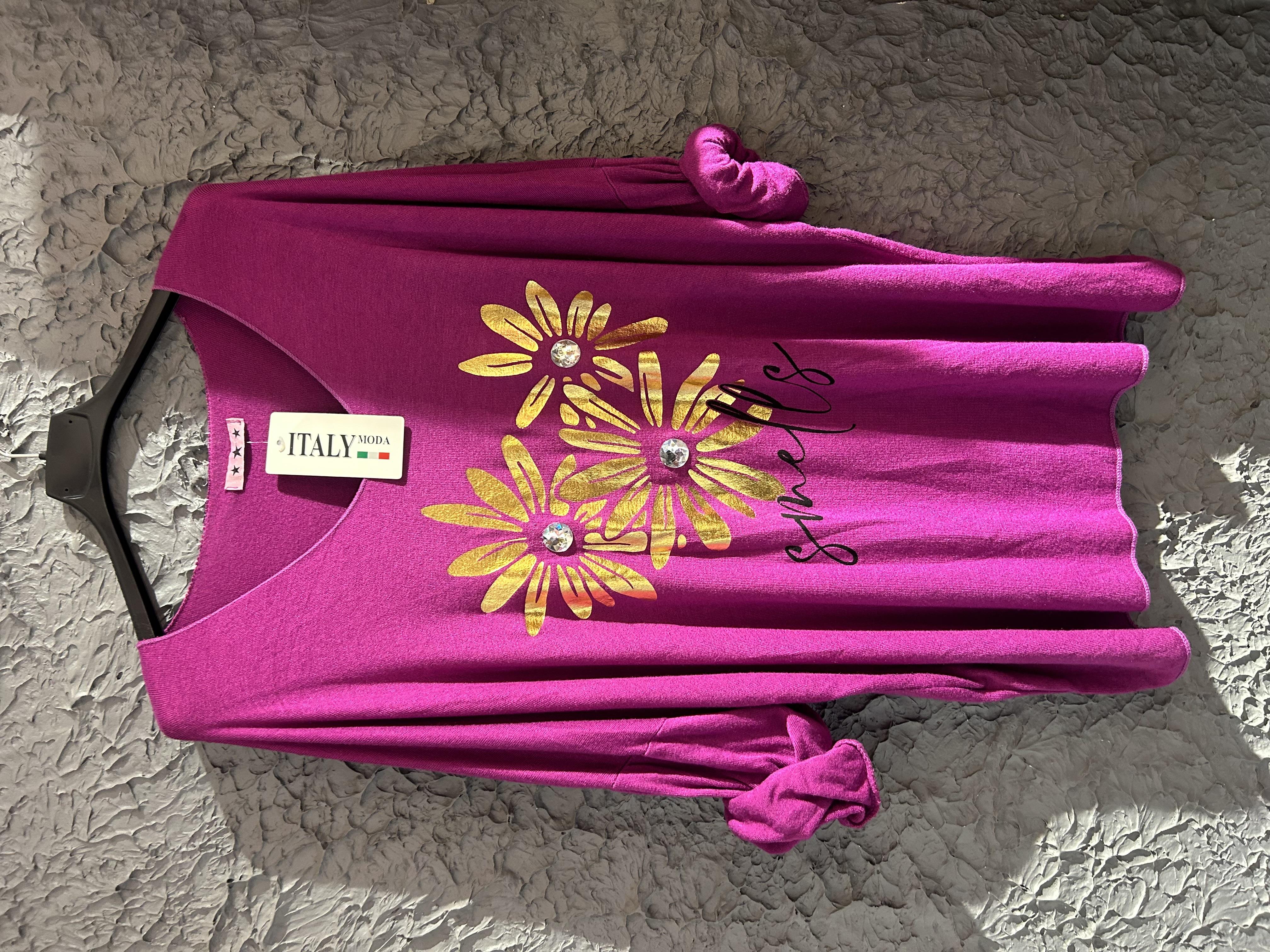 Papatya Desenli İtalyan Fuşya Triko Bluz