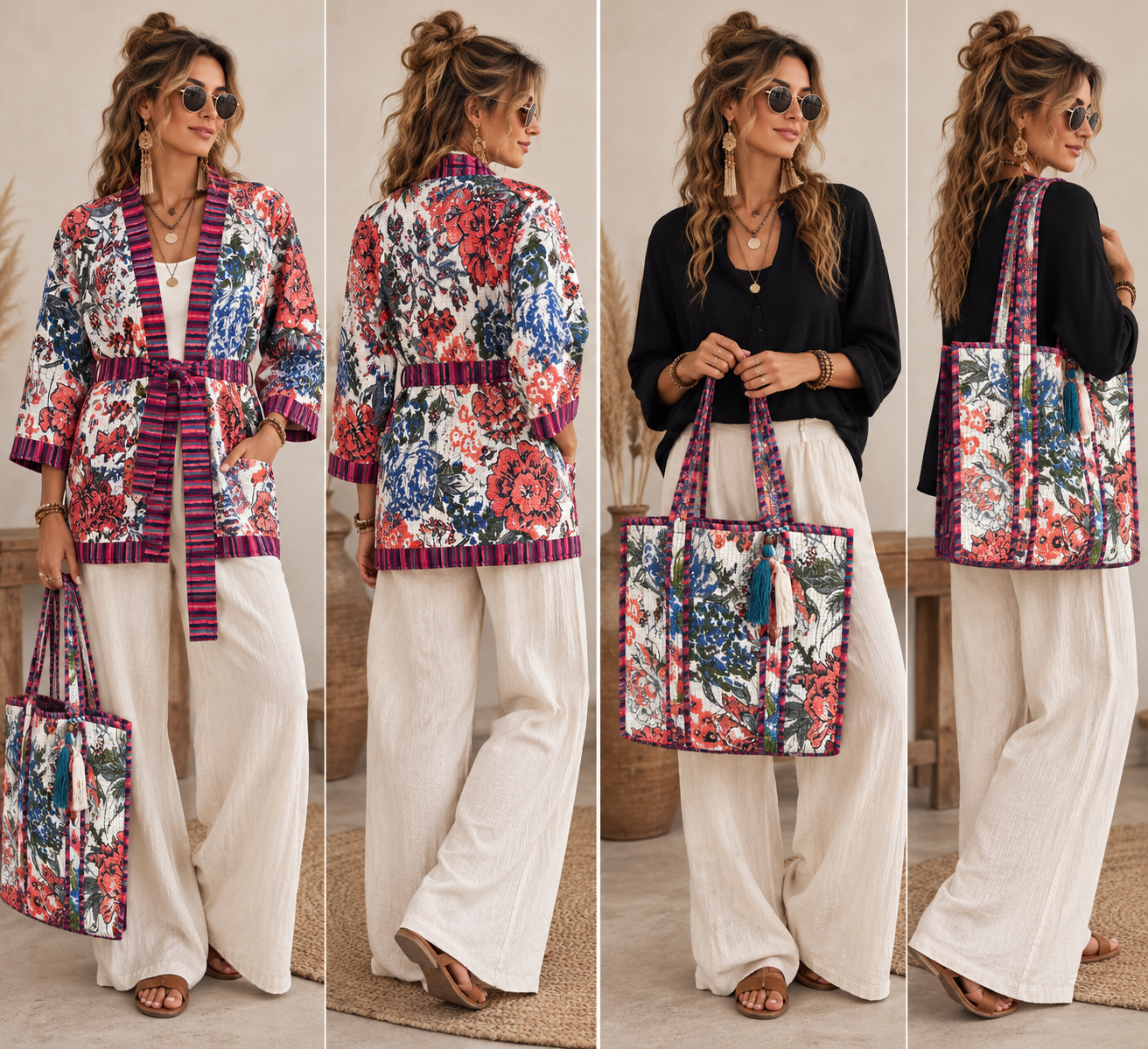 Patchwork Desenli Çantalı İtalyan Kapitone Ceket