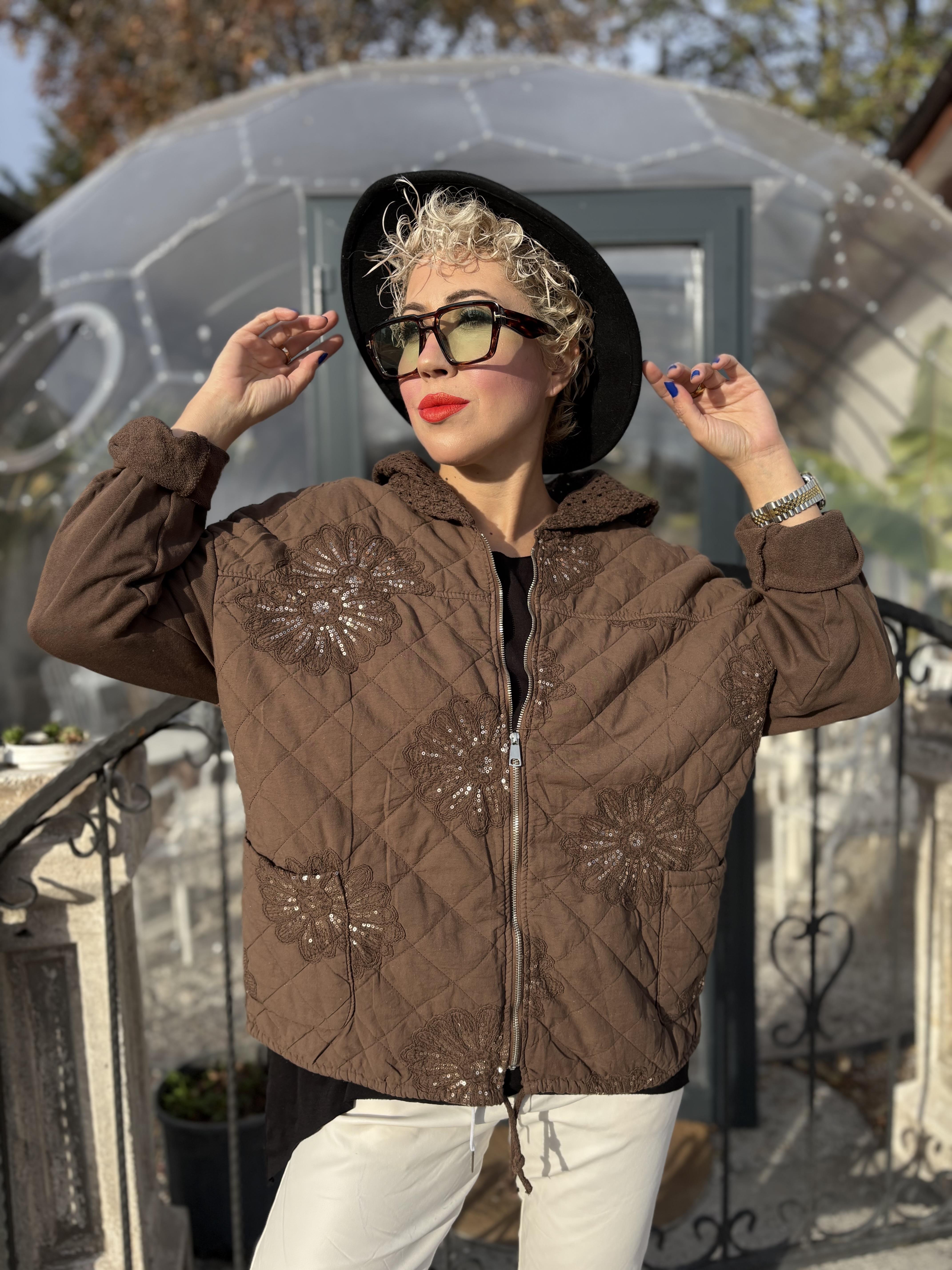 Payet İşlemeli İtalyan Kahve Kapitone Ceket