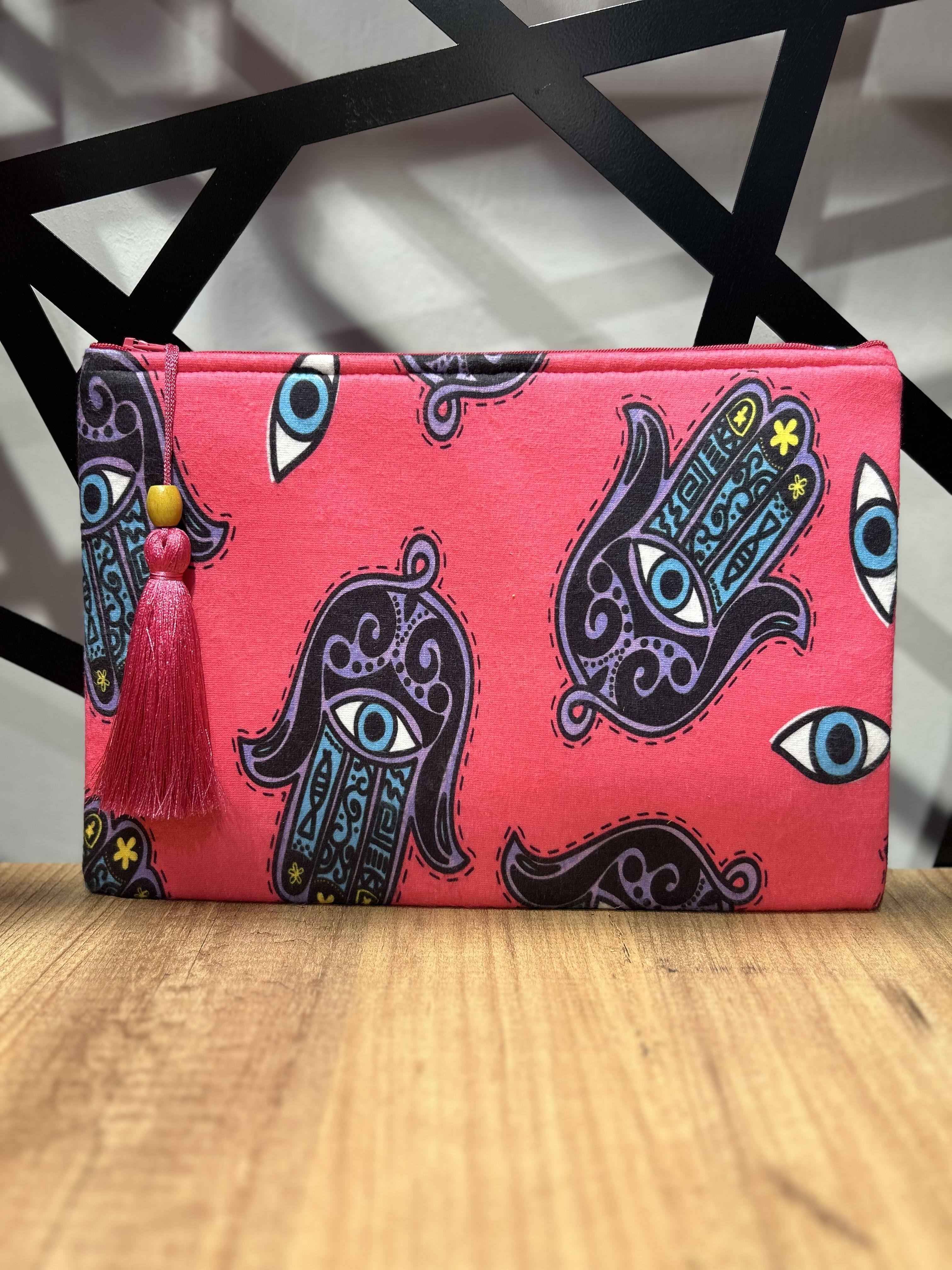 Pembe Etnik Desen Clutch Çanta