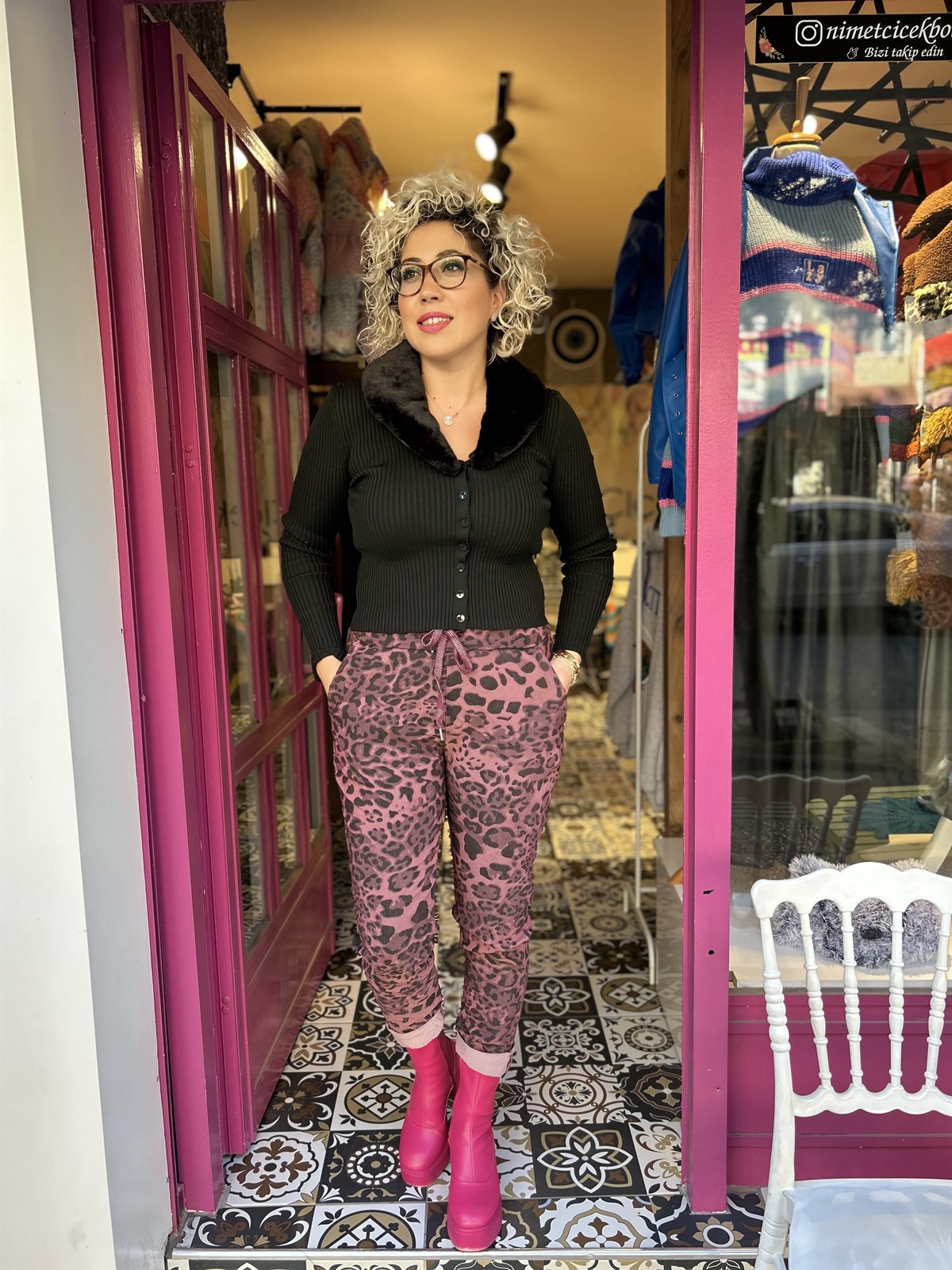Pembe Renk Leopar İtalyan Pantalon 