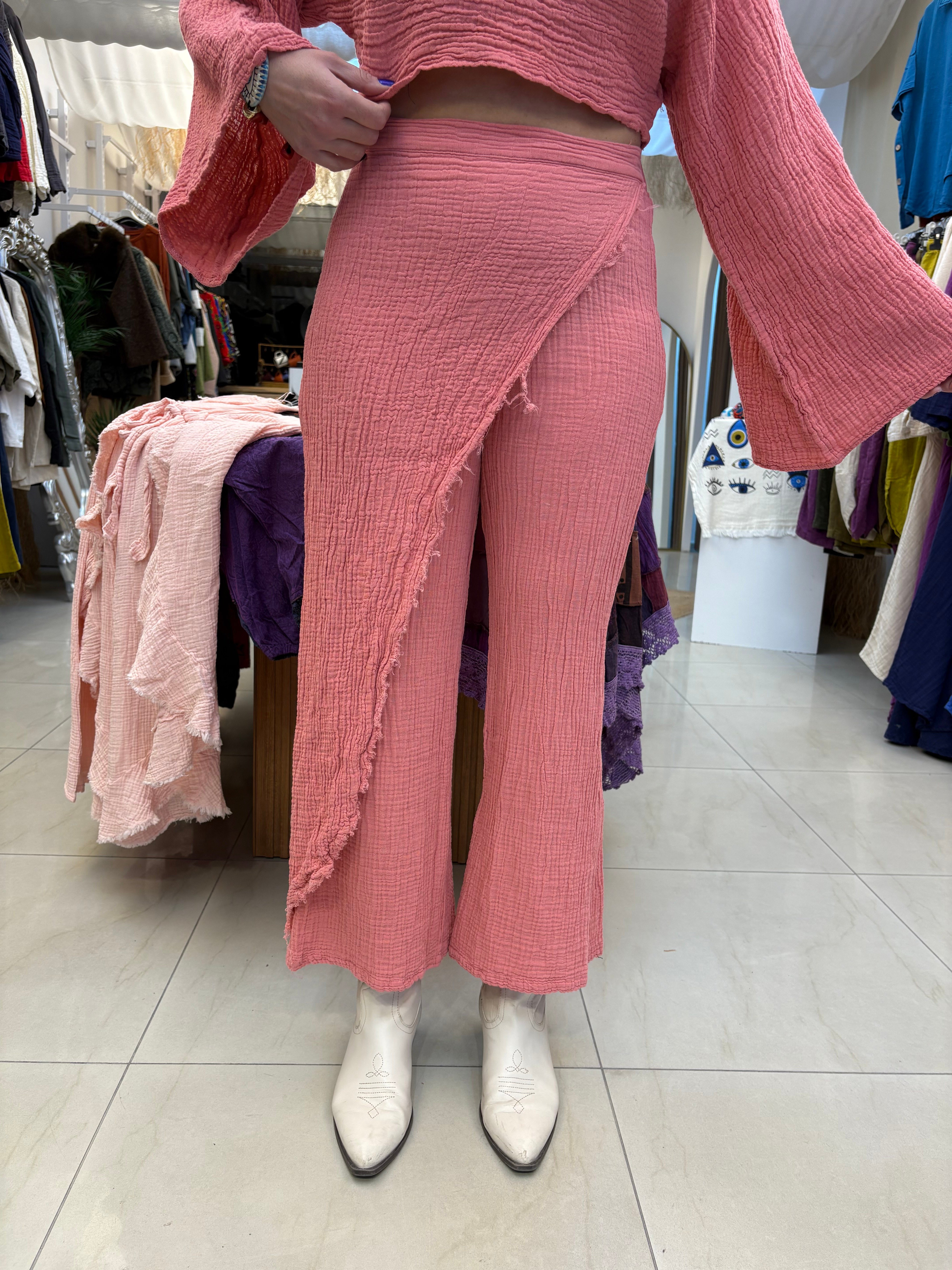 Premium Kalite Gül Kurusu Lucia Müslin Pantolon