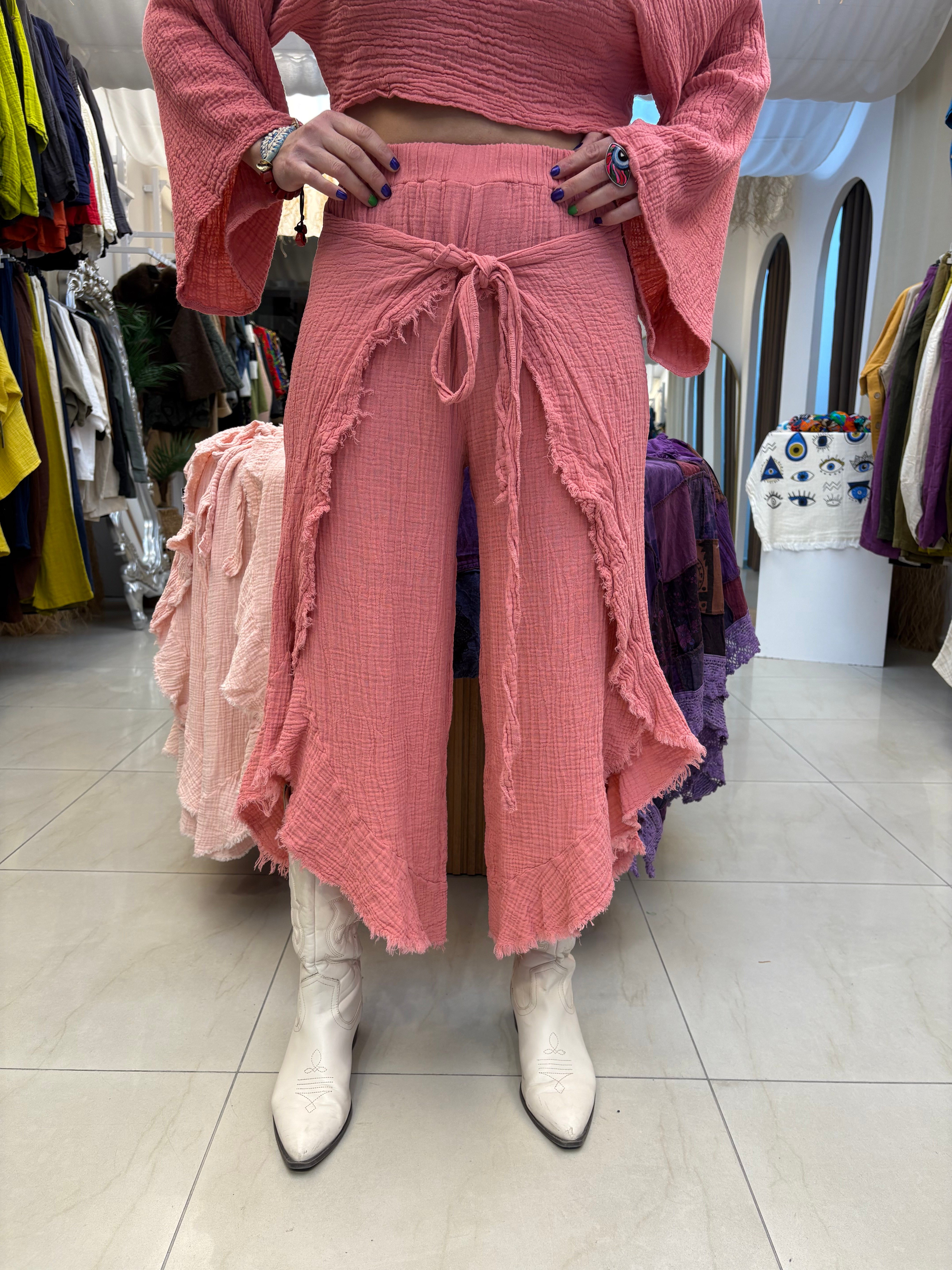 Premium Kalite Gül Kurusu Sofia Müslin Pantolon